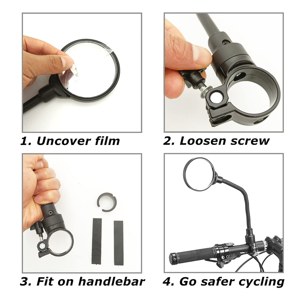 Ryango Bike Mirror 2 Pack, Adjustable Bike Mirrors Handlebar Rearview Mirror, Acrylic Convex Round Bike Rear View Mirrors For Ha