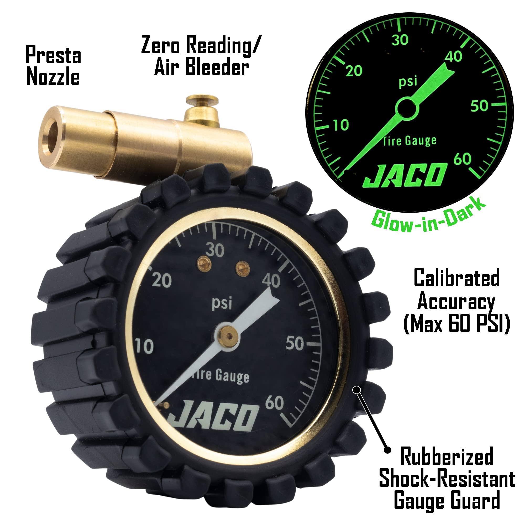 Jaco Mbx-60 Presta Tire Pressure Gauge For Bikes (Max 60 Psi) | Mtb & Xc Series