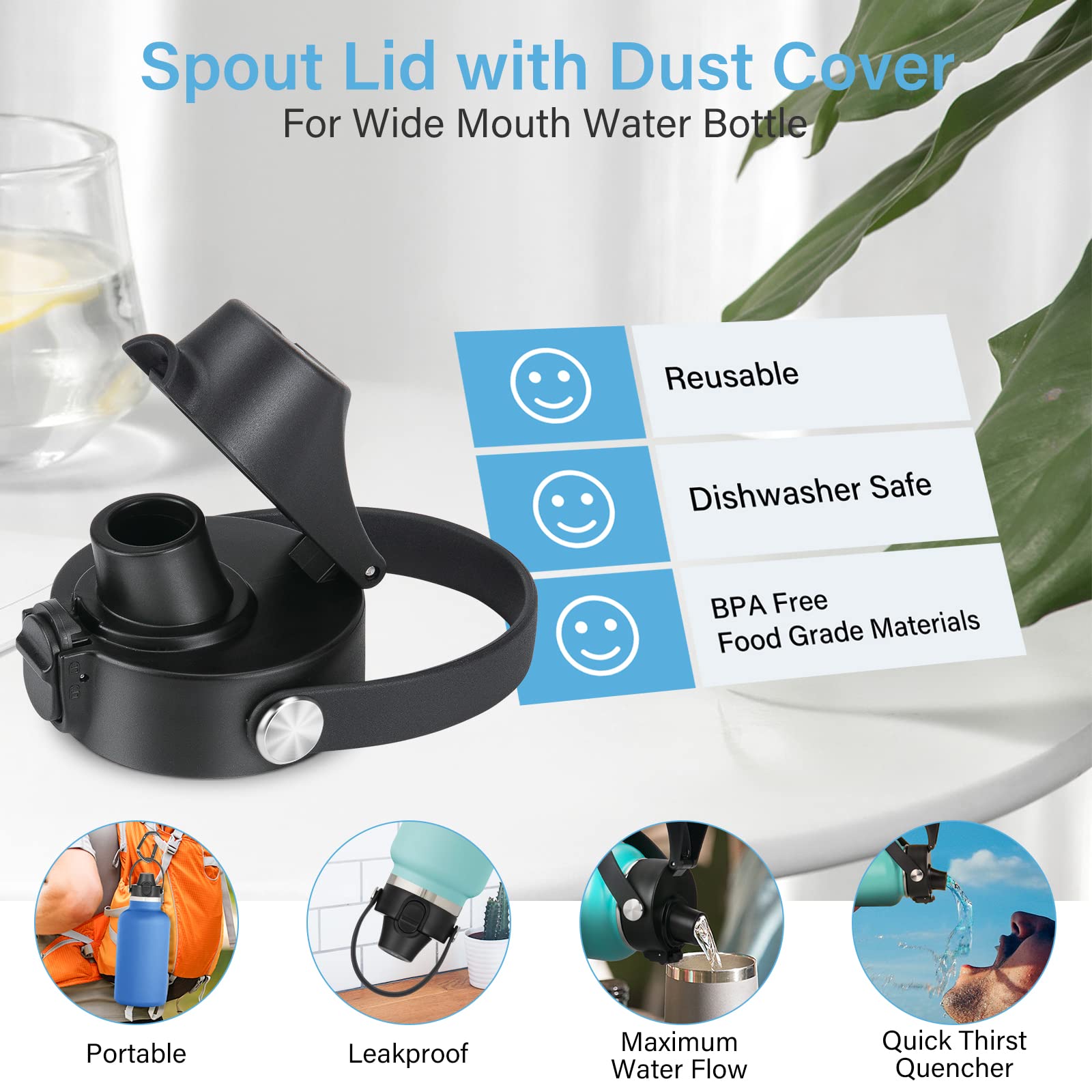 Eiposau Auto Flip Lid For Hydro Flask Wide Mouth, Great Spout Lid For Simple Modern, Takeya, Iron Flask And Other Brands, Replac