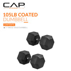 CAP Barbell 105 LB Rubber Coated Hex Dumbbell Hand Weight with Padded Grip - Pair | Comfort Grip