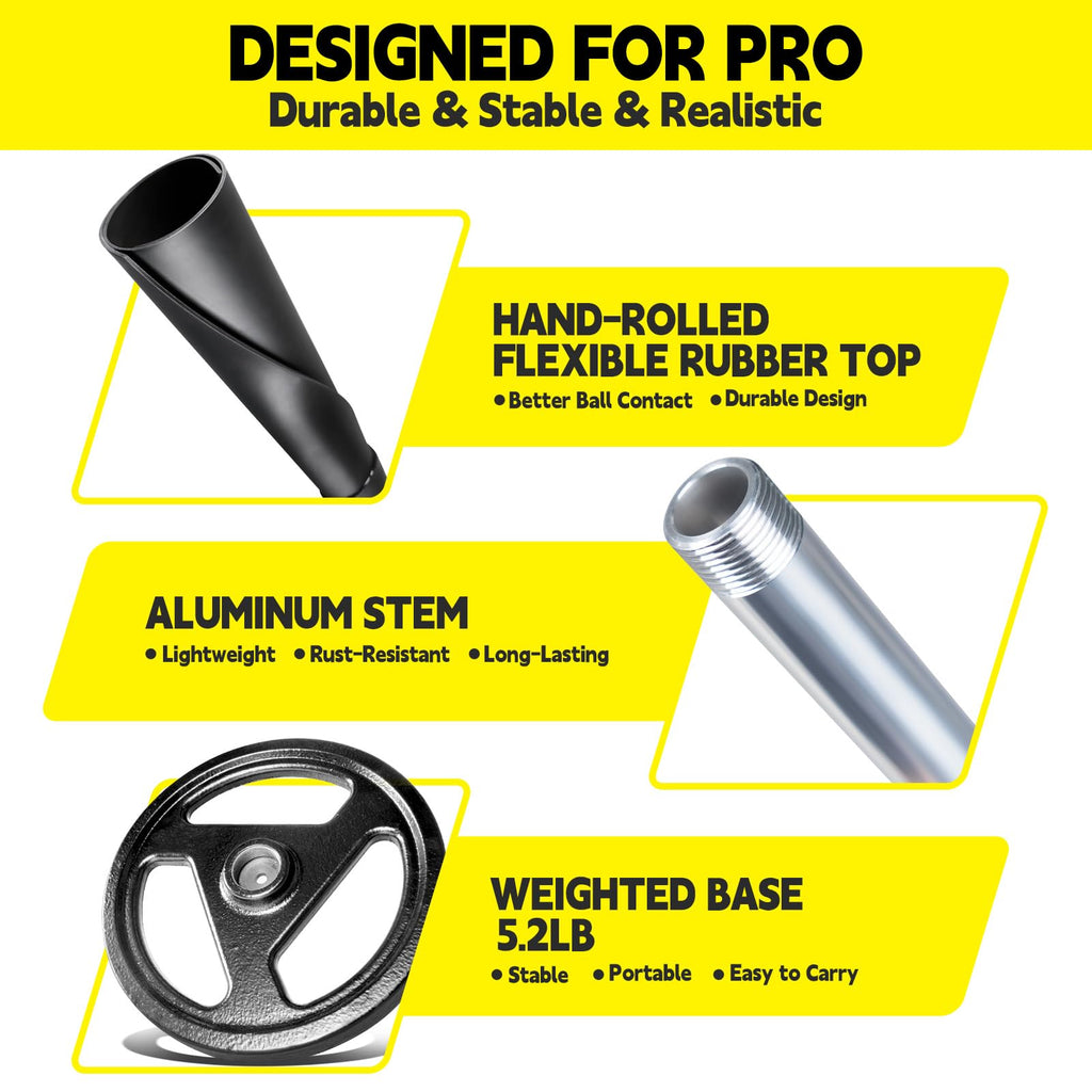 Spoynal Portable Batting Tee, Adjustable Tee For Baseball/Softball - 25'' To 37'' Height, Hand-Rolled Flexible Rubber Top & Easy