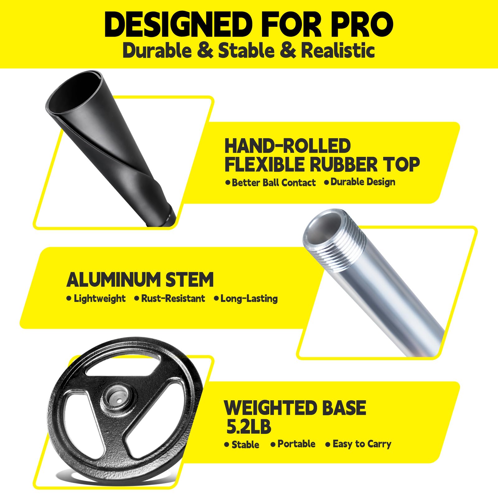 Spoynal Portable Batting Tee, Adjustable Tee For Baseball/Softball - 25'' To 37'' Height, Hand-Rolled Flexible Rubber Top & Easy