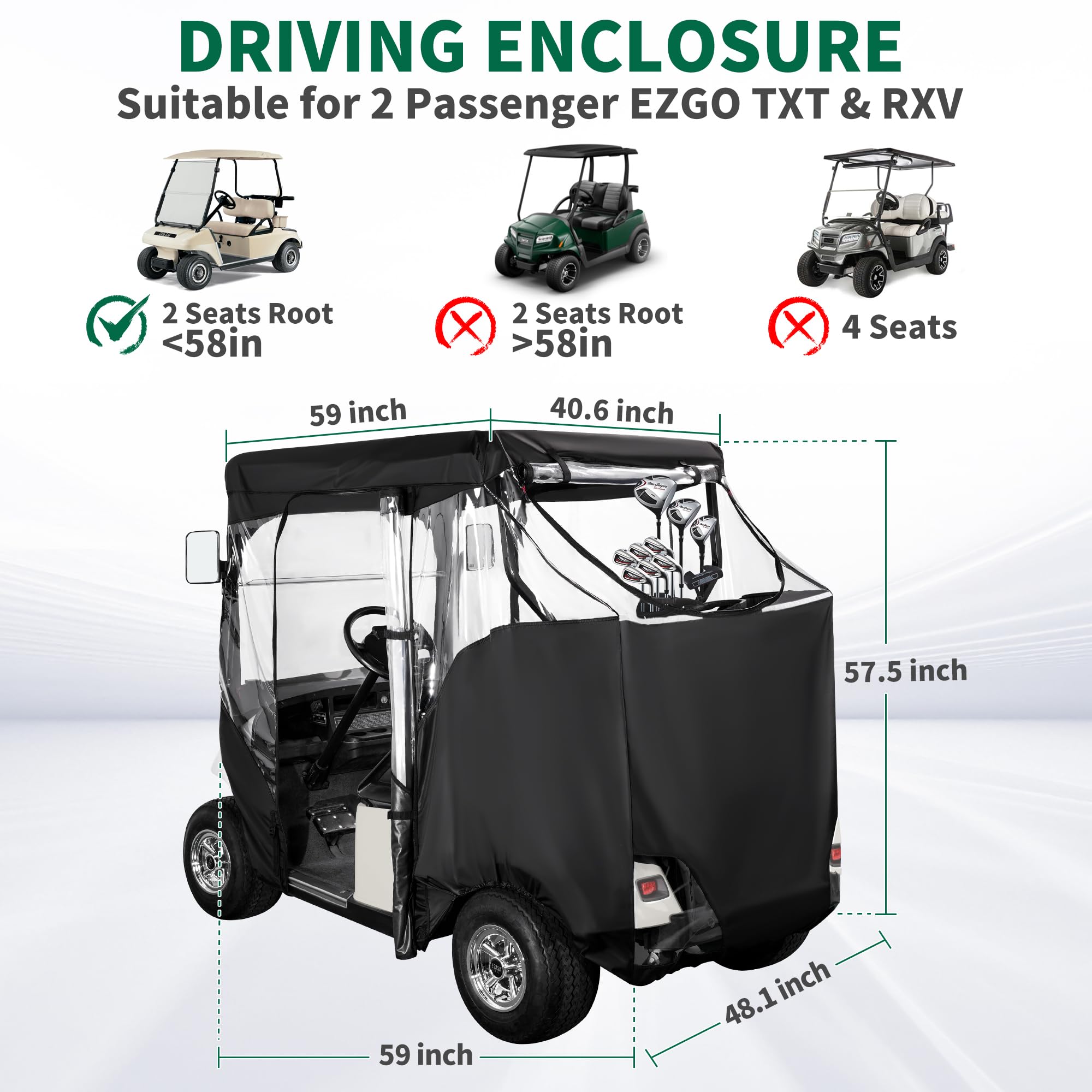 10L0L Golf Cart Enclosure Fit For 2 Passenger Ezgo Txt & Rxv, Waterproof Windproof Portable Transparent Golf Cart Cover Storage