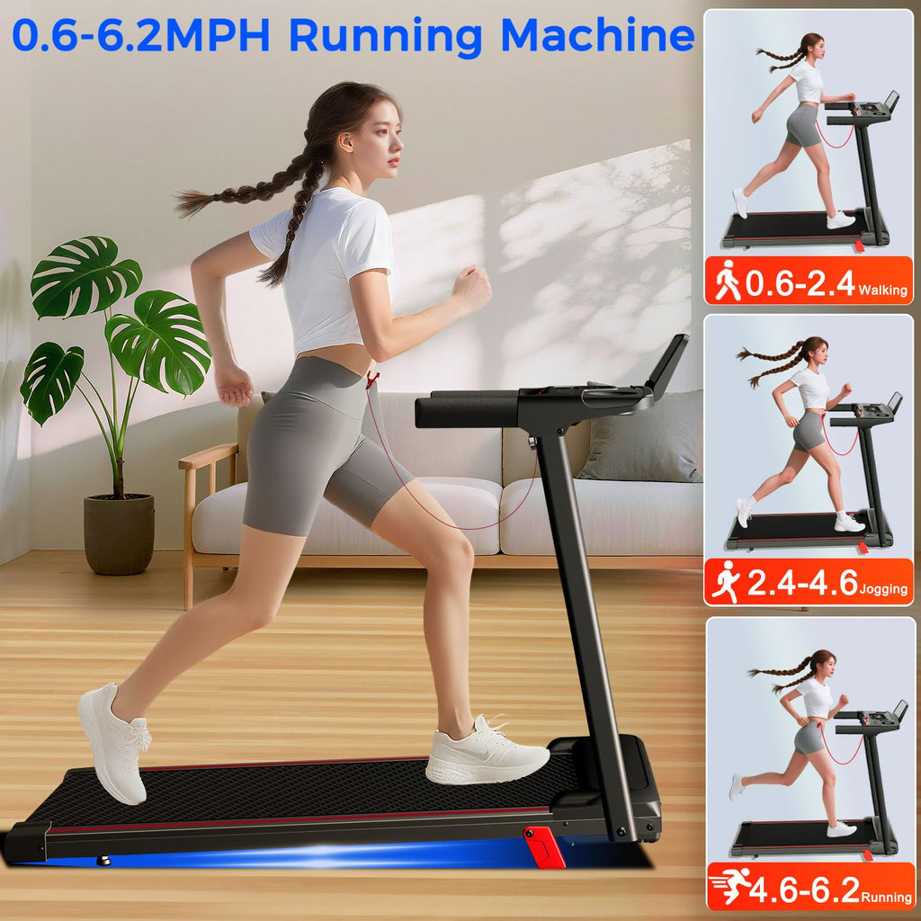 Treadmill with 8% Incline, Walking Pad Treadmill with Handle Bar, Portable Folding Treadmills for Running and Walking, 3.0HP Bru