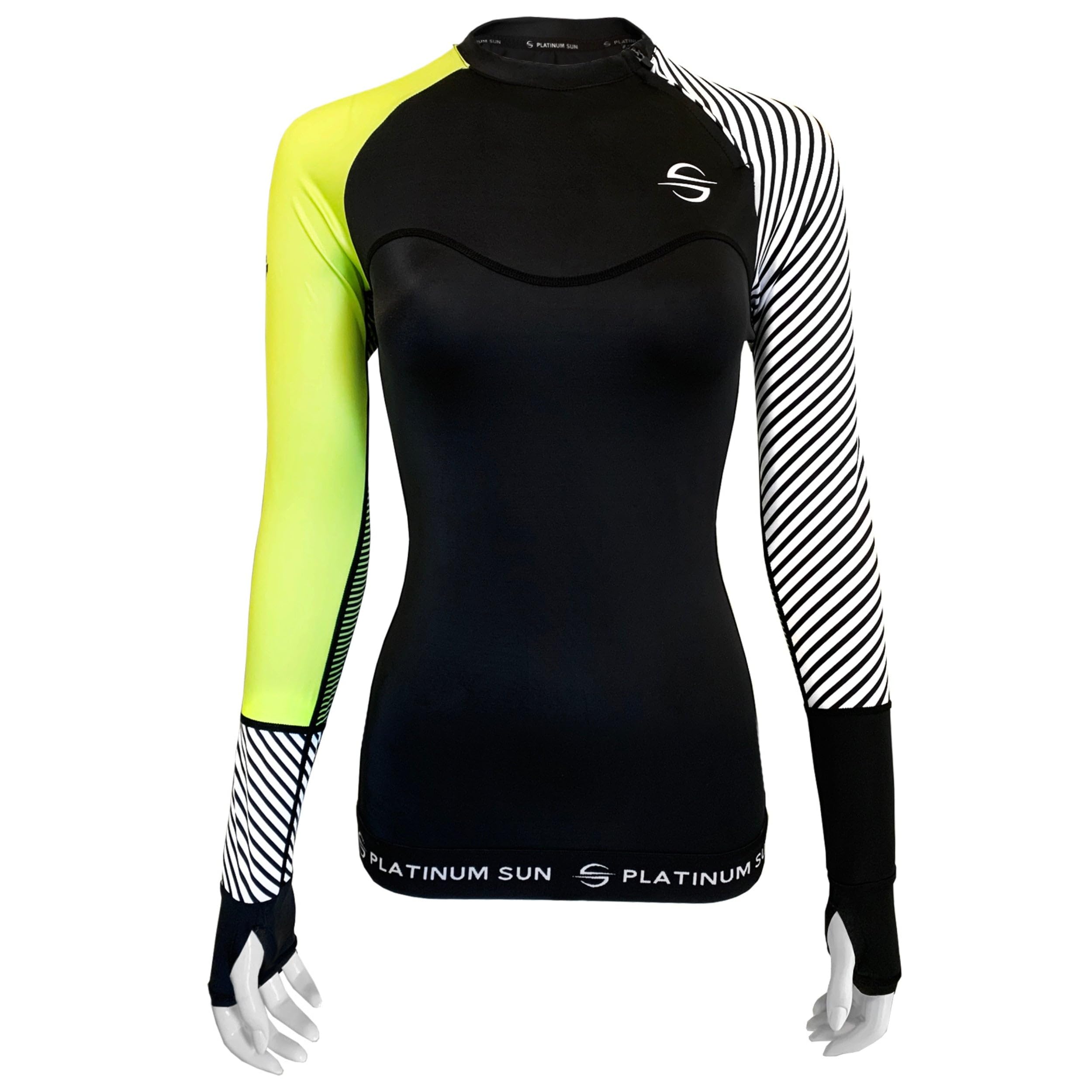 Platinum Sun Long Sleeve Rash Guard for Women, UPF 50+ and Quick Dry Swim Shirt Green-Stripes