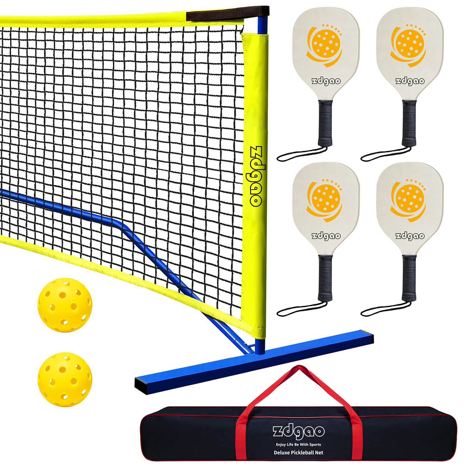 Zdgao Pickleball Set With Net - 22 Ft Pickleball Nets Portable Outdoor Regulation Size, With 4 Pickleball Paddles And 2 Outdoor 