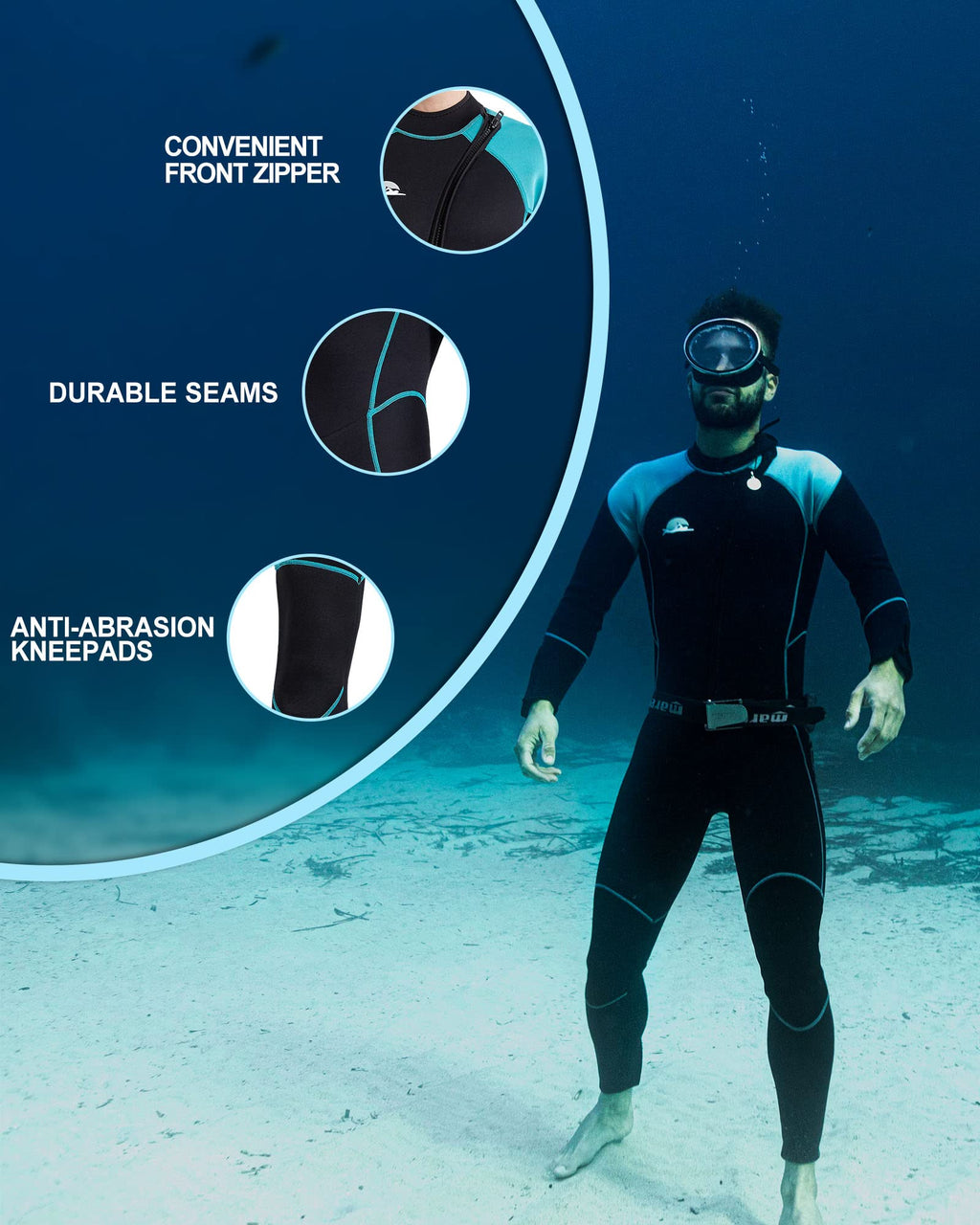 Xuker Wetsuit Men, 3Mm Neoprene Long Sleeve Full Body Front Zip Wet Suit In Cold Water For Diving Surfing Snorkeling Kayaking Sw