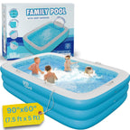 Inflatable Swimming Pool For Kids With Comfortable Padded Soft Floor, Convenient Handles, And Drain - 90''X60''X19'' (7.5'X5') -