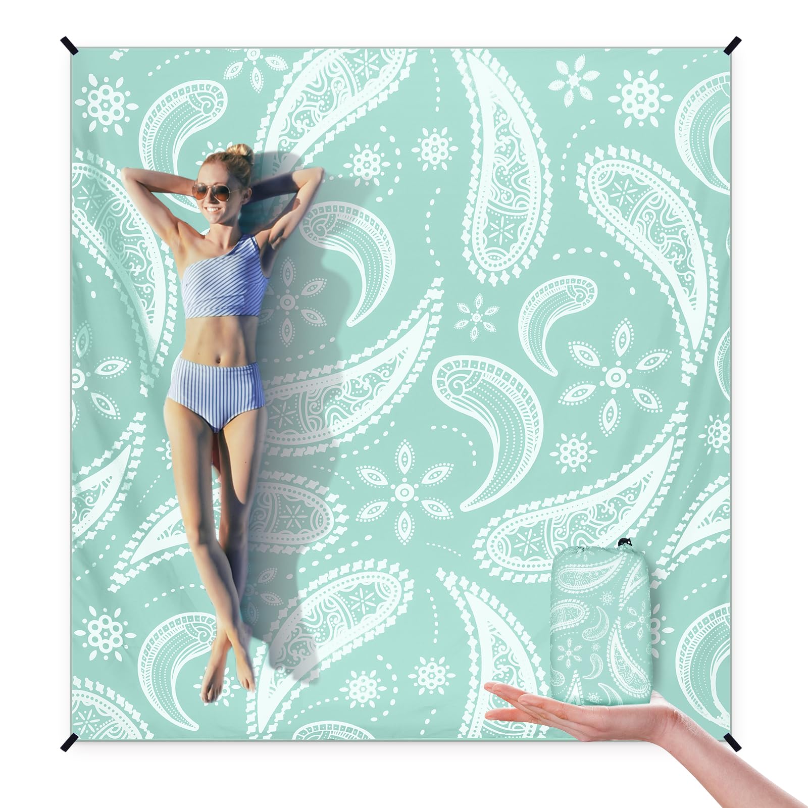 WIWIGO Beach Blanket Sandproof Extra Large Beach Mat Adults Waterproof Quick Drying Sand Free Mat with 4 Stakes & 4 Corner Pocke