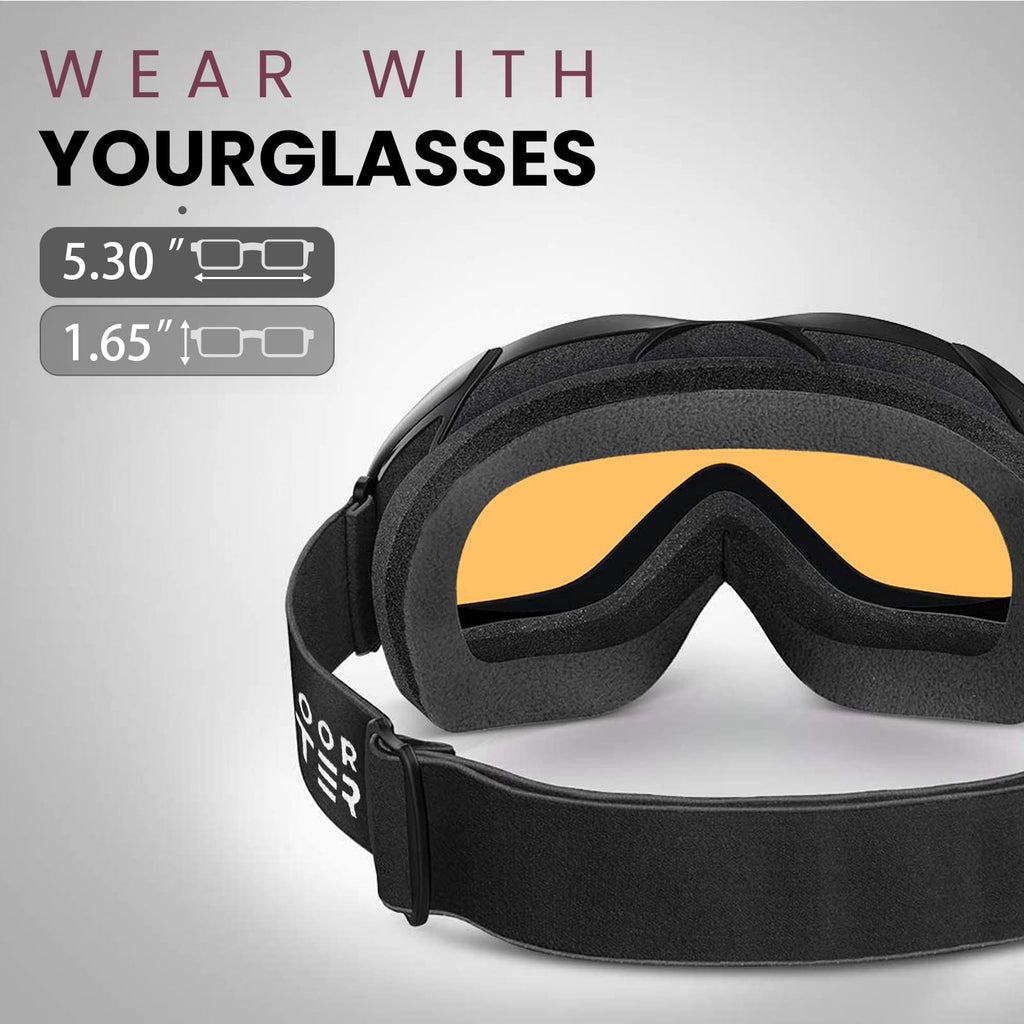 Outdoormaster Ski Goggles Otg - Over Glasses Ski/Snowboard Goggles For Men, Women & Youth - 100% Uv Protection (Blackframe Orang