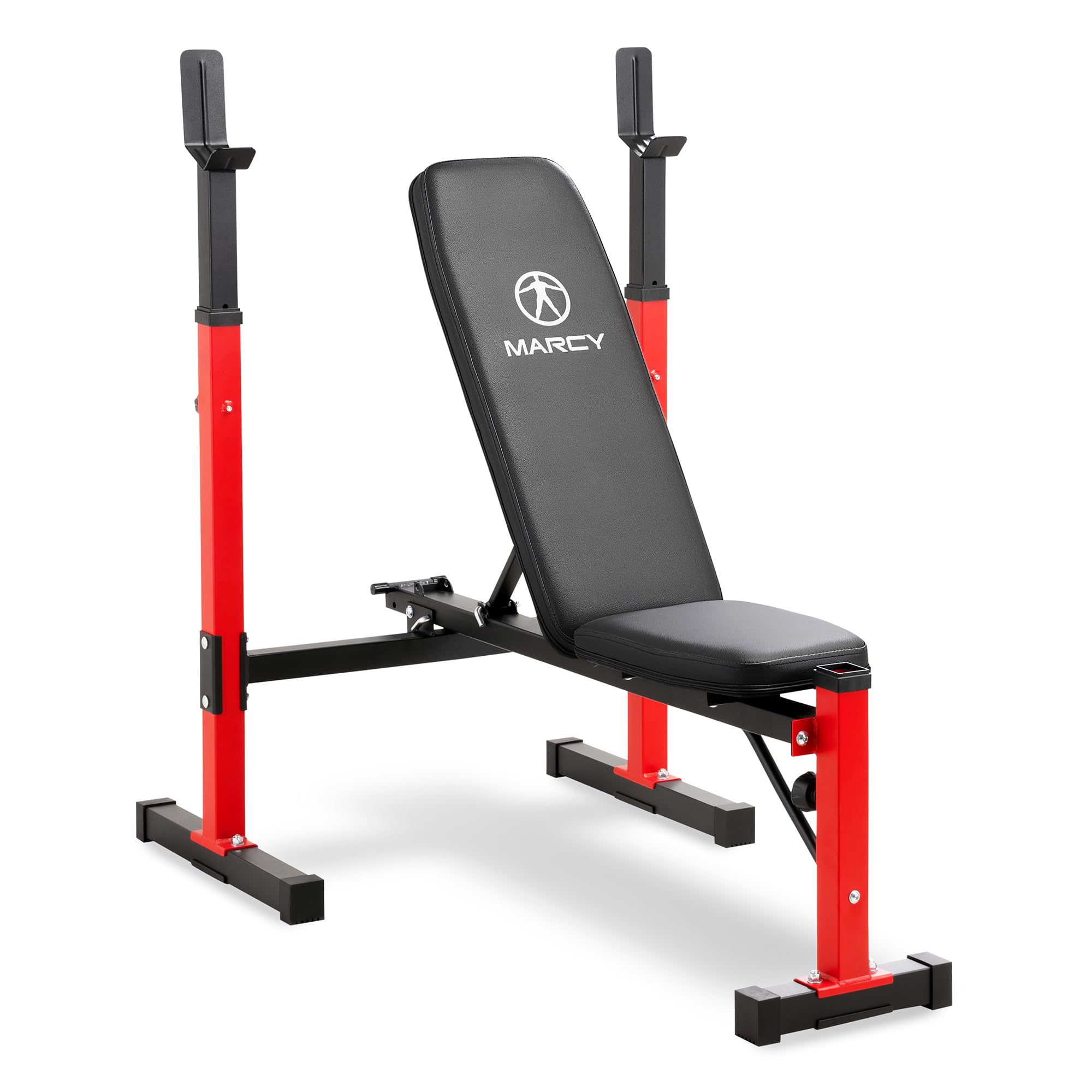 Marcy Foldable Deluxe Standard Weight Bench with Adjustable Back and Bar Catch, Personal Home Gym for Strength Training, Weightl