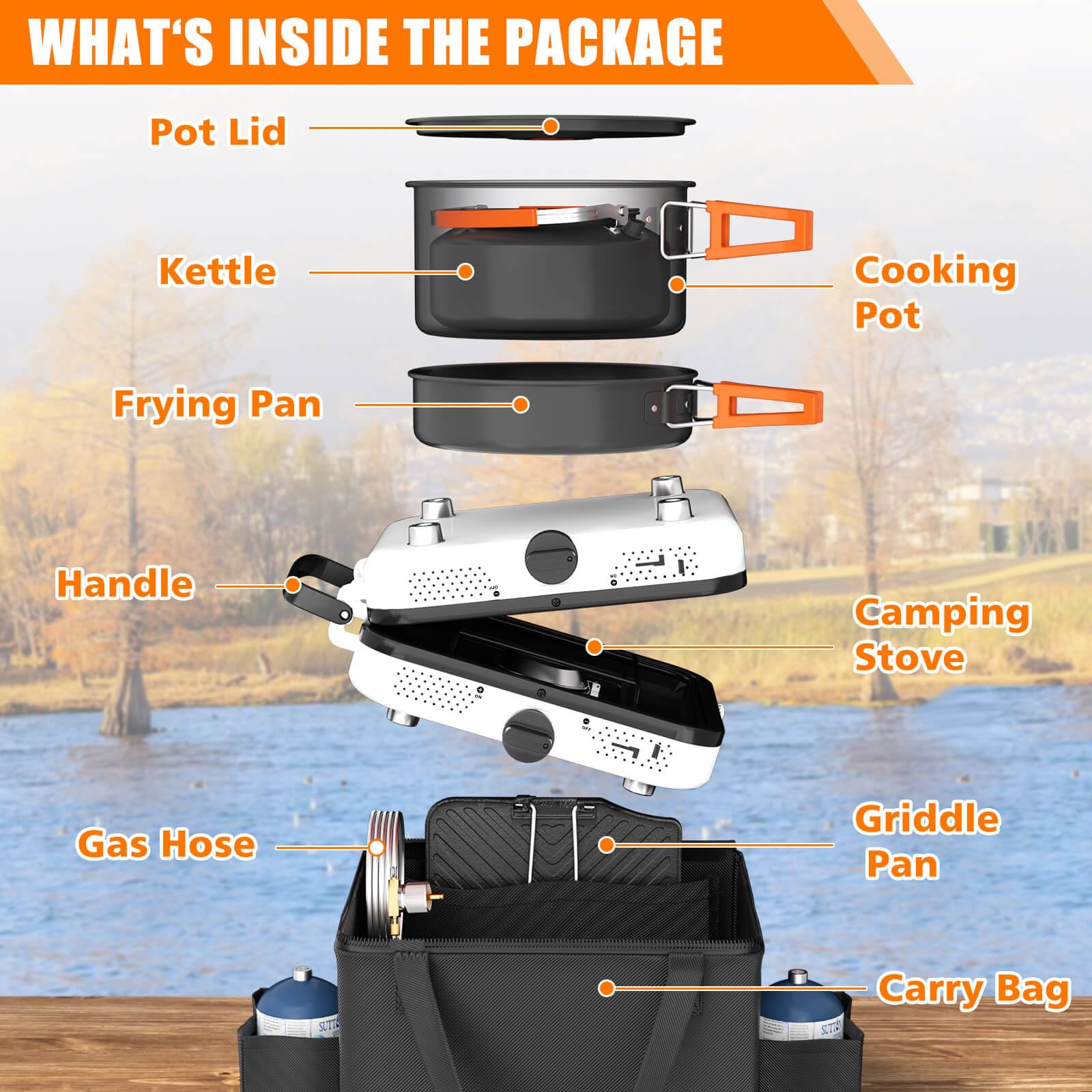 Hisencn Portable Camping Stove, 2 Burner Foldable Camp Stove, 20000 Btu Folding Gas Stove, Portable Propane Stove With Carry Bag