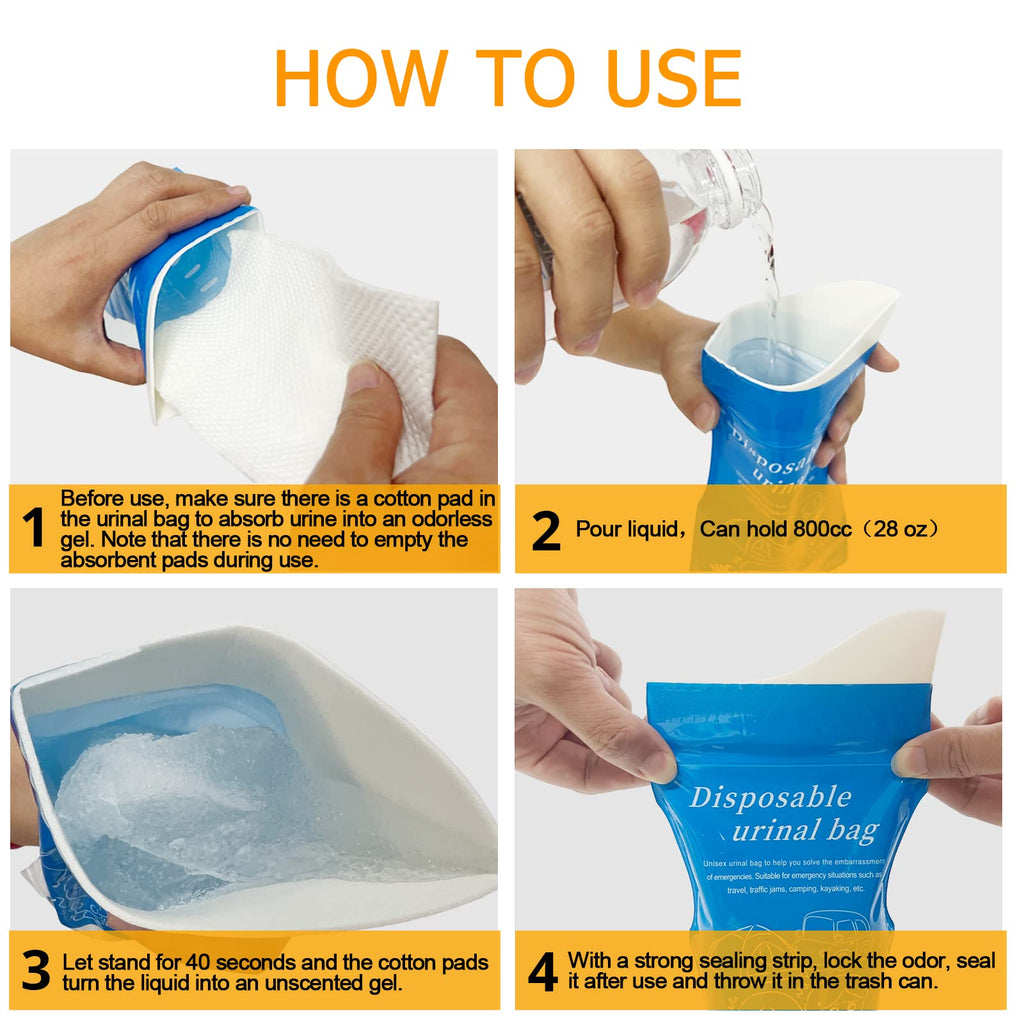 Moodooy Disposable Emergency Urinal Bag, 8 Pack Portable Camping Pee Bags, Travel Pee Bags, Traffic Jam Portable Urine Bag, Vomi