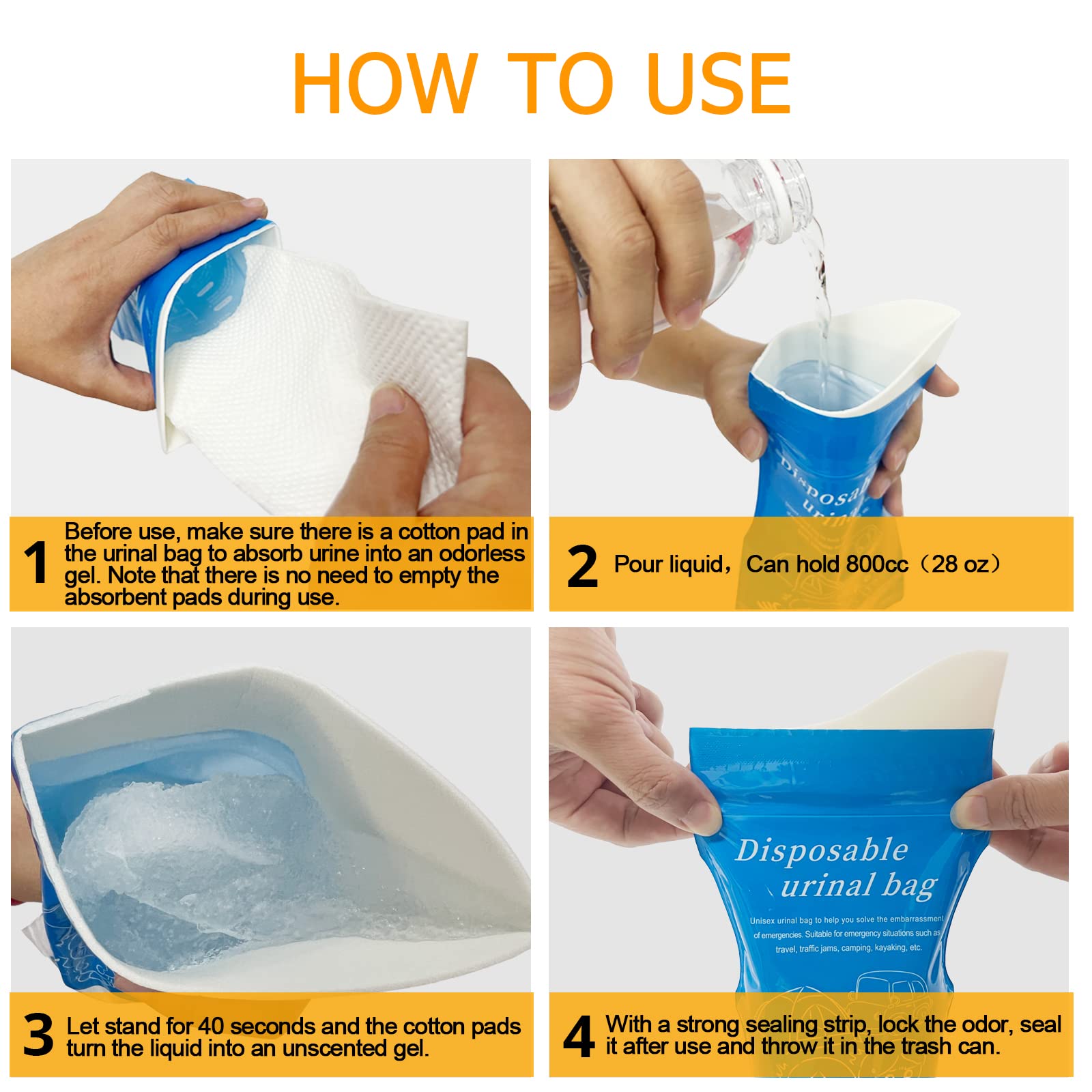 Moodooy Disposable Emergency Urinal Bag, 8 Pack Portable Camping Pee Bags, Travel Pee Bags, Traffic Jam Portable Urine Bag, Vomi