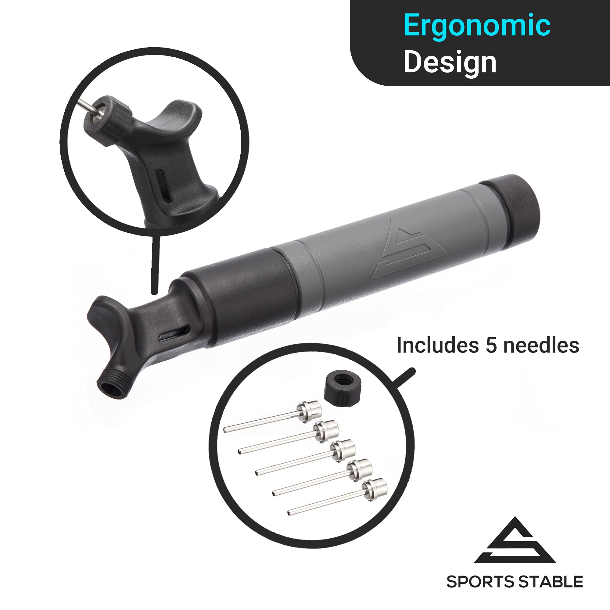 Sports Stable Ball Pump With 5 Needles Push And Pull Inflation Device For Your Basketball, Football, Soccer Ball, Volleyball, An