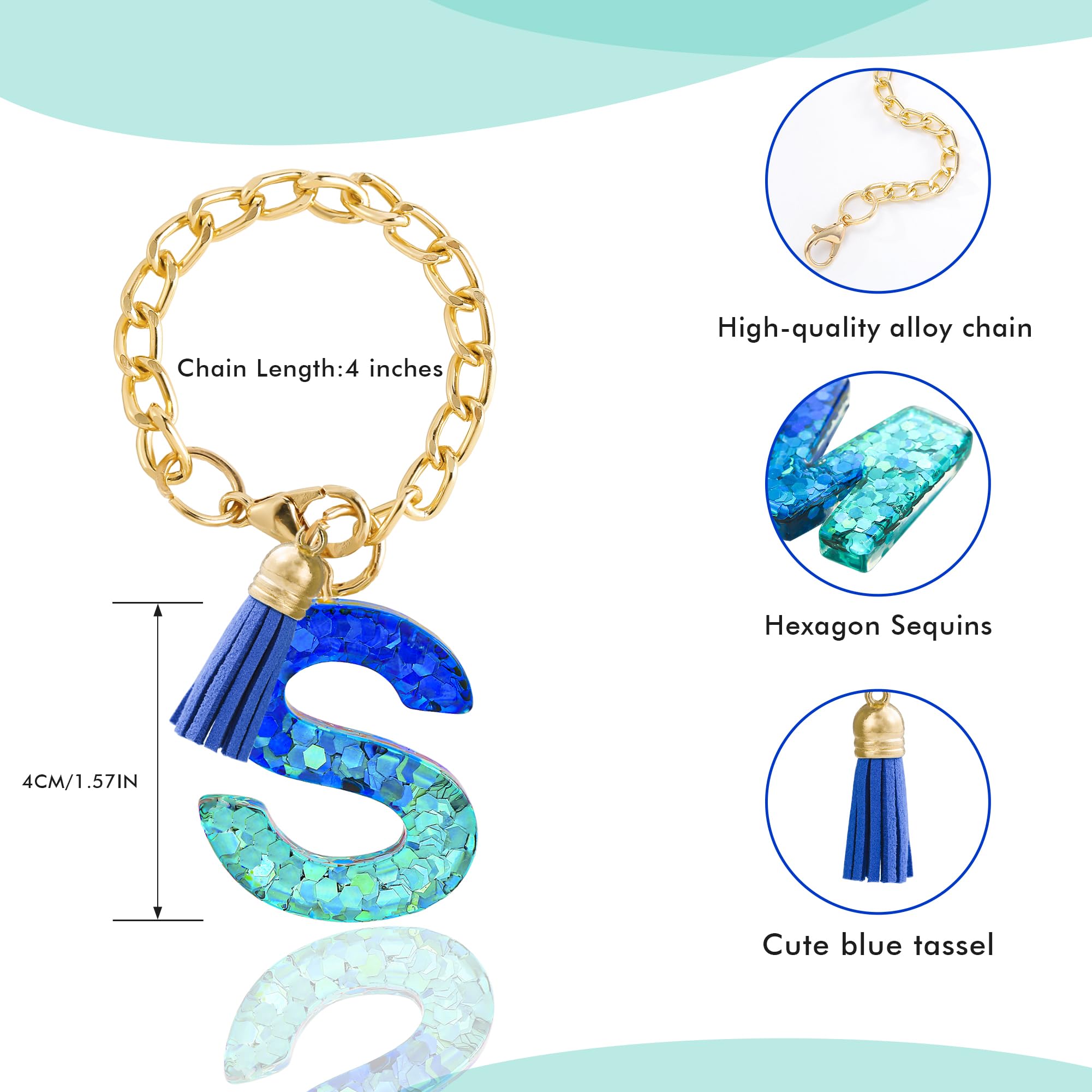 Letter Charm Accessories for Stanley Cup 1 PCS Cute Initial Keychain Handle Charm for Stanley Tumbler for Women Blue Letter S