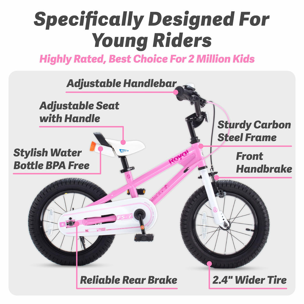 Royalbaby Freestyle-7 Toddlers Kids Bike 12 Inch Wheel Dual Handbrakes Bicycle Beginners Boys Girls Ages 3-4 Years, Pink