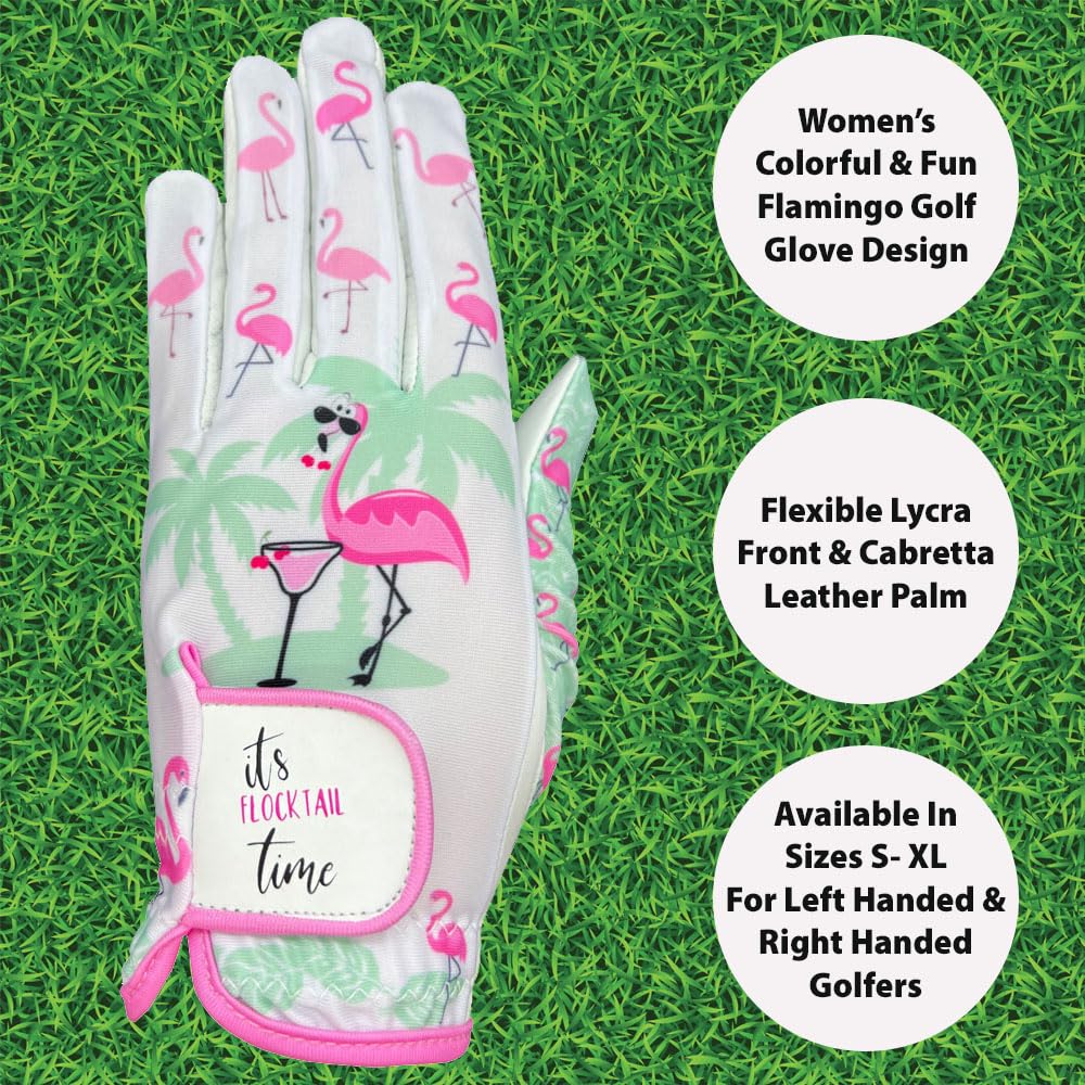 Giggle Golf Women'S Golf Glove (Medium, Worn On Right Hand, Flamingos)