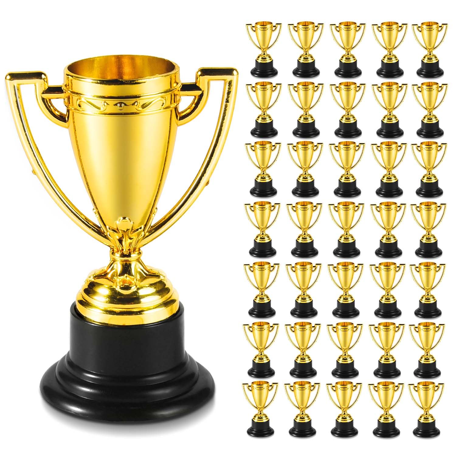 SenseYo 36 Pack Mini Trophies Cups, Gold Trophy Award, Plastic Trophies for Kid, 4 Inch Award Trophies for Kids Party Favors, Wi
