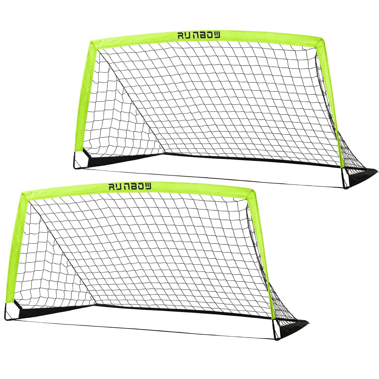 Runbow 6X4 Ft Portable Kids Soccer Goal For Backyard Practice Soccer Net Set Of 2 With Carry Bag (6X4 Ft, Light Yellow, 2 Pack)
