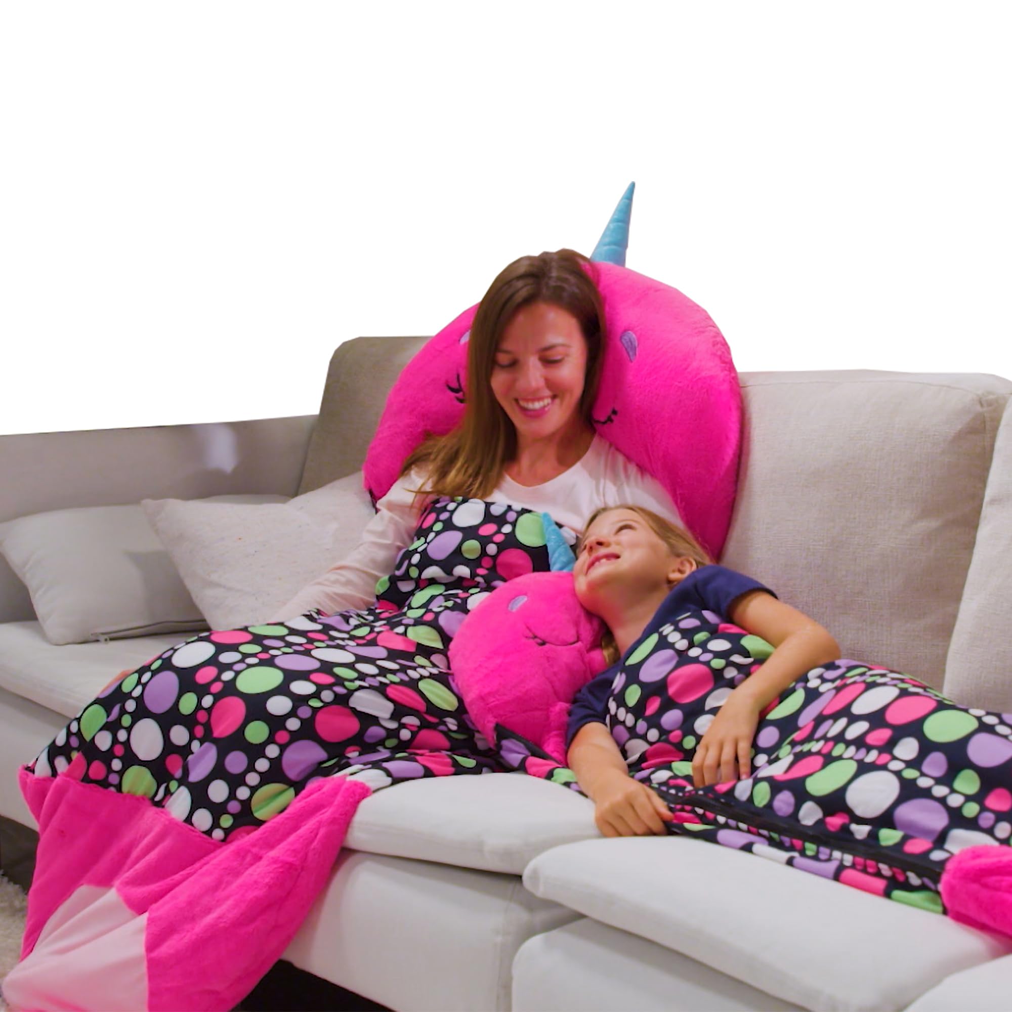 Happy Nappers: Pillow & Sleepy Sack: Lg - Neil The Pink Narwhal
