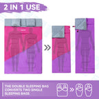 Double Sleeping Bag For Adults Kids - Lightweight 2 Person Sleeping Bag With Pillow, Queen Size Waterproof Camping Sack Two Pers