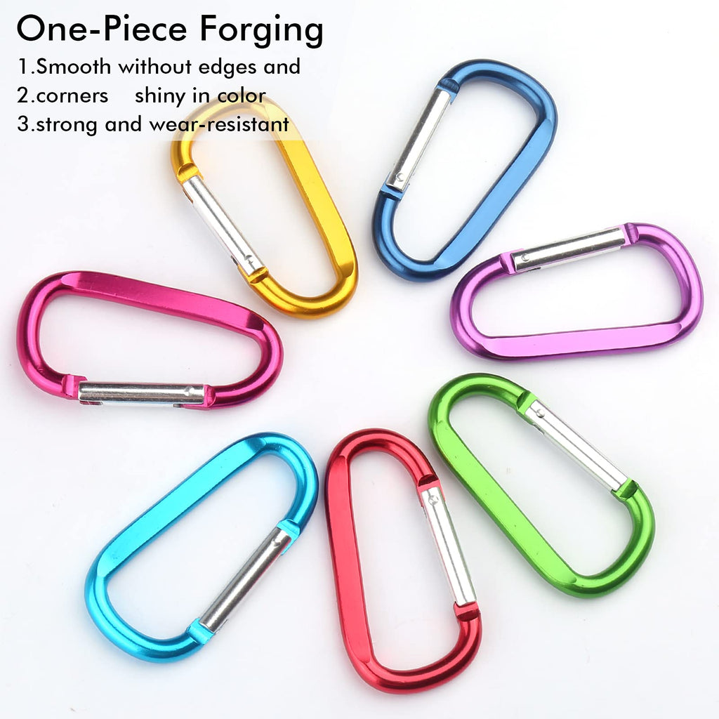 6Pcs Carabiner Caribeaner Clip,3'' Large Aluminum D Ring Shape Carabeaner With 6Pcs Keyring Keychain Hook (2 Orange+2 Navy+2 Red