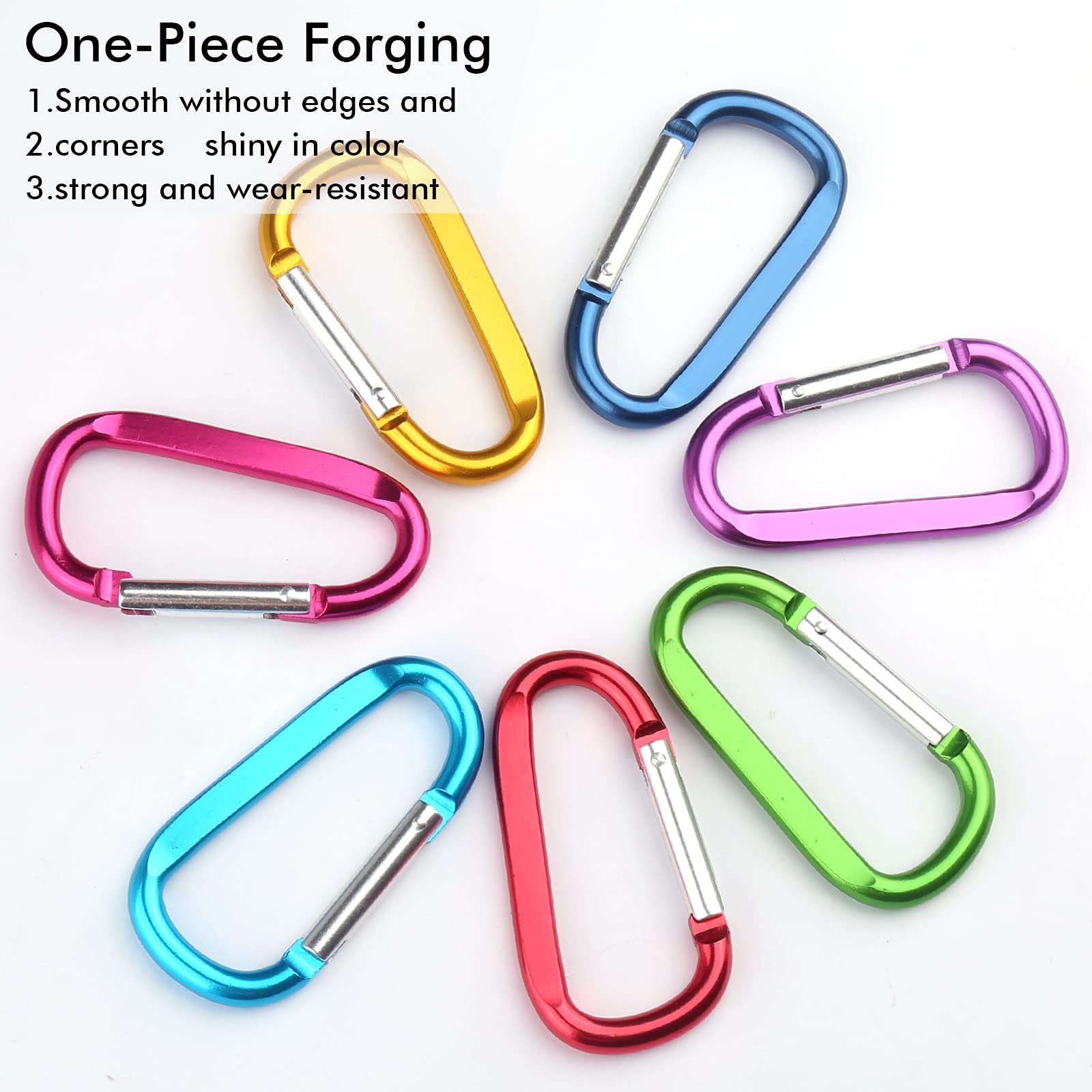 6Pcs Carabiner Caribeaner Clip,3'' Large Aluminum D Ring Shape Carabeaner With 6Pcs Keyring Keychain Hook (2 Orange+2 Navy+2 Red