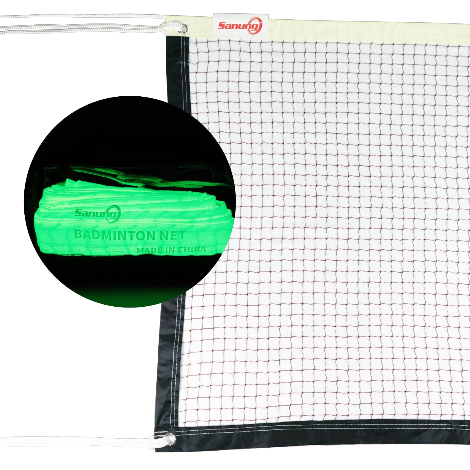 Sanung Fluorescent Badminton Net,20FT x 2.5FT Standard Size Volleyball Badminton Net Replacement for Night Use,Indoor Outdoor We