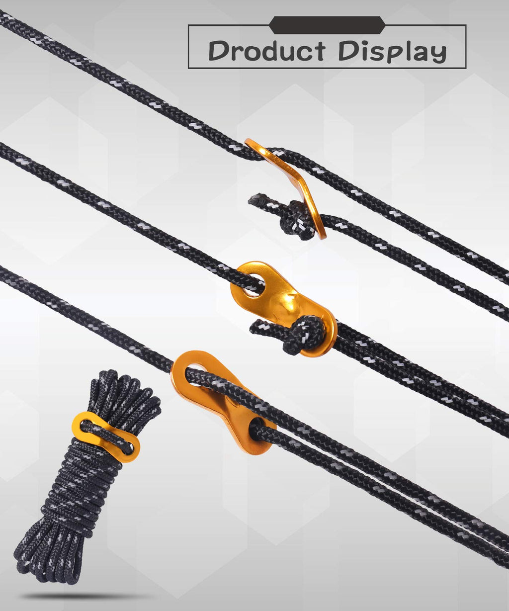 Hikeman 6 Pack 4Mm Outdoor Guy Lines Tent Cords Lightweight Camping Rope With Aluminum Guylines Adjuster Tensioner Pouch For Ten