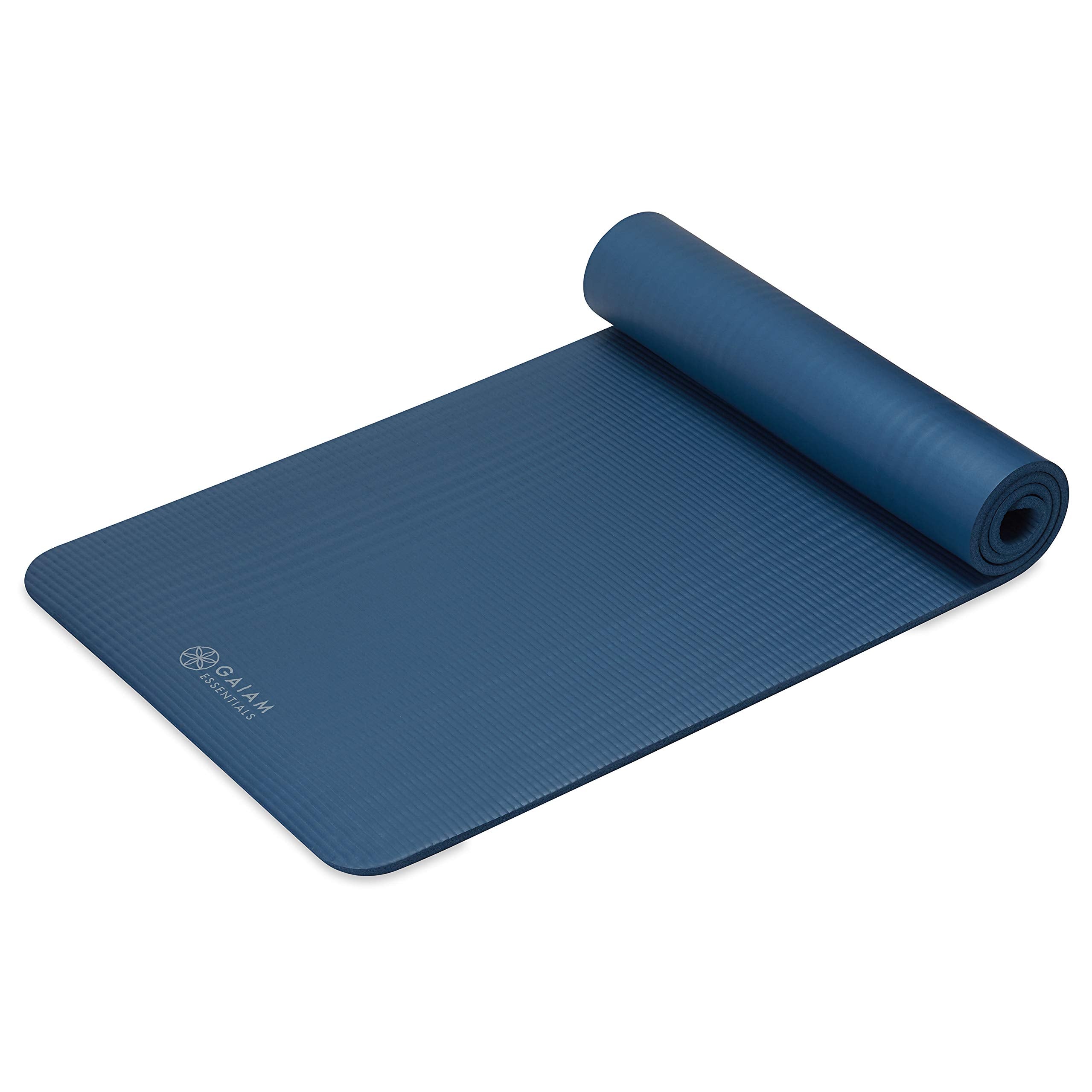 Gaiam Essentials Thick Yoga Mat Fitness & Exercise Mat With Easy-Cinch Carrier Strap, Navy, 72''L X 24''W X 2/5 Inch Thick, 10Mm