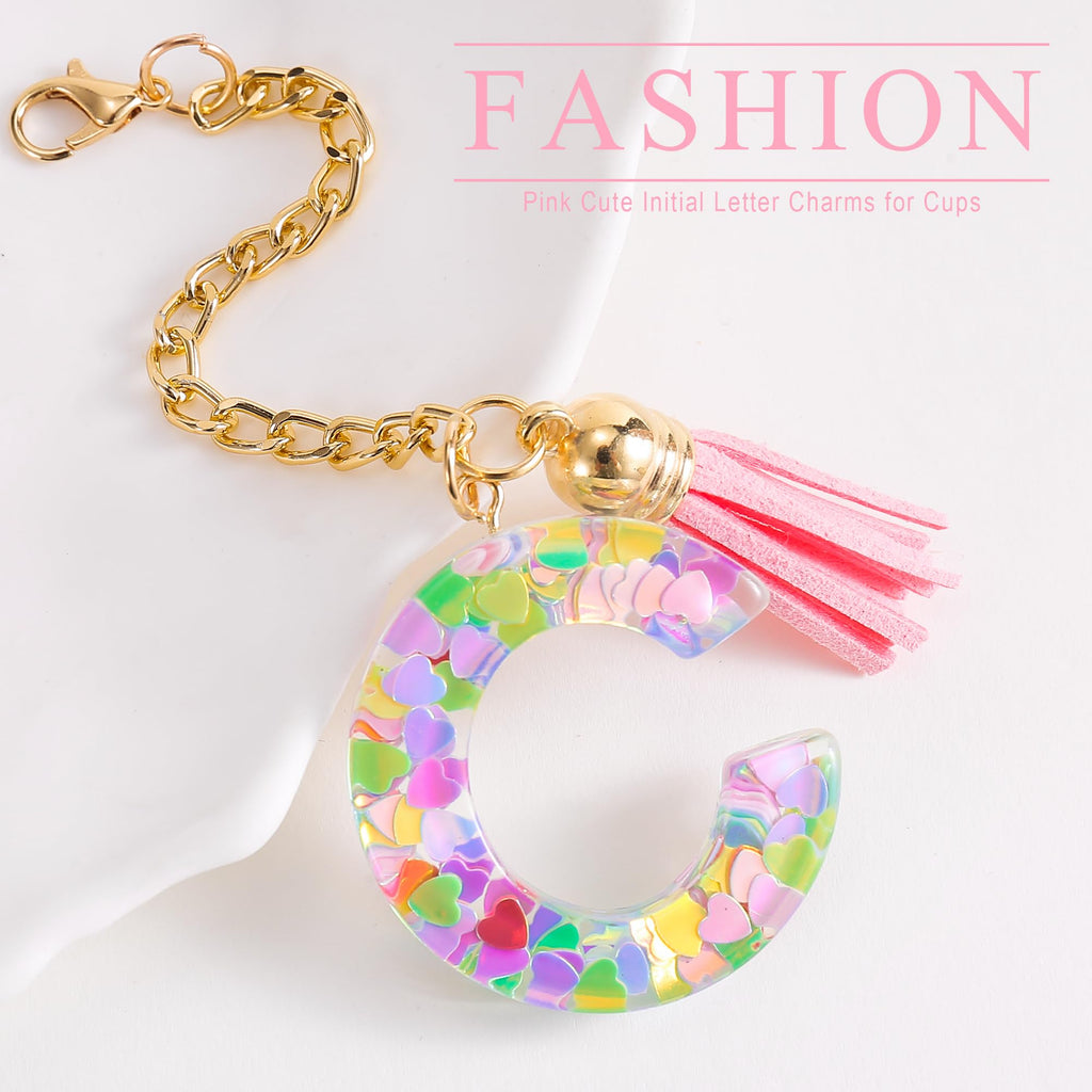 Letter Charm Accessories for Stanley Cup 1 PCS Cute Initial Keychain Handle Charm for Stanley Tumbler for Women Pink Letter C