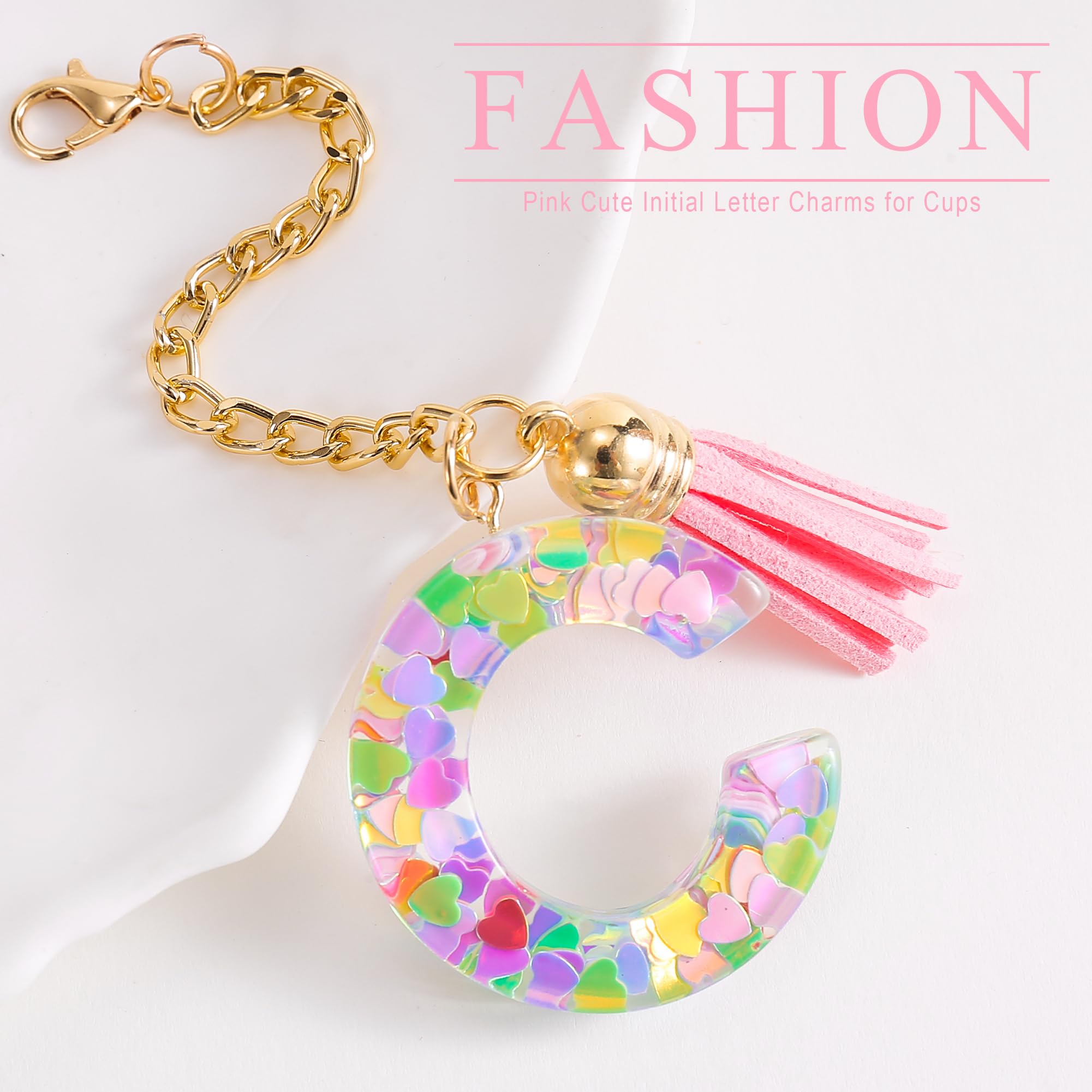 Letter Charm Accessories for Stanley Cup 1 PCS Cute Initial Keychain Handle Charm for Stanley Tumbler for Women Pink Letter C