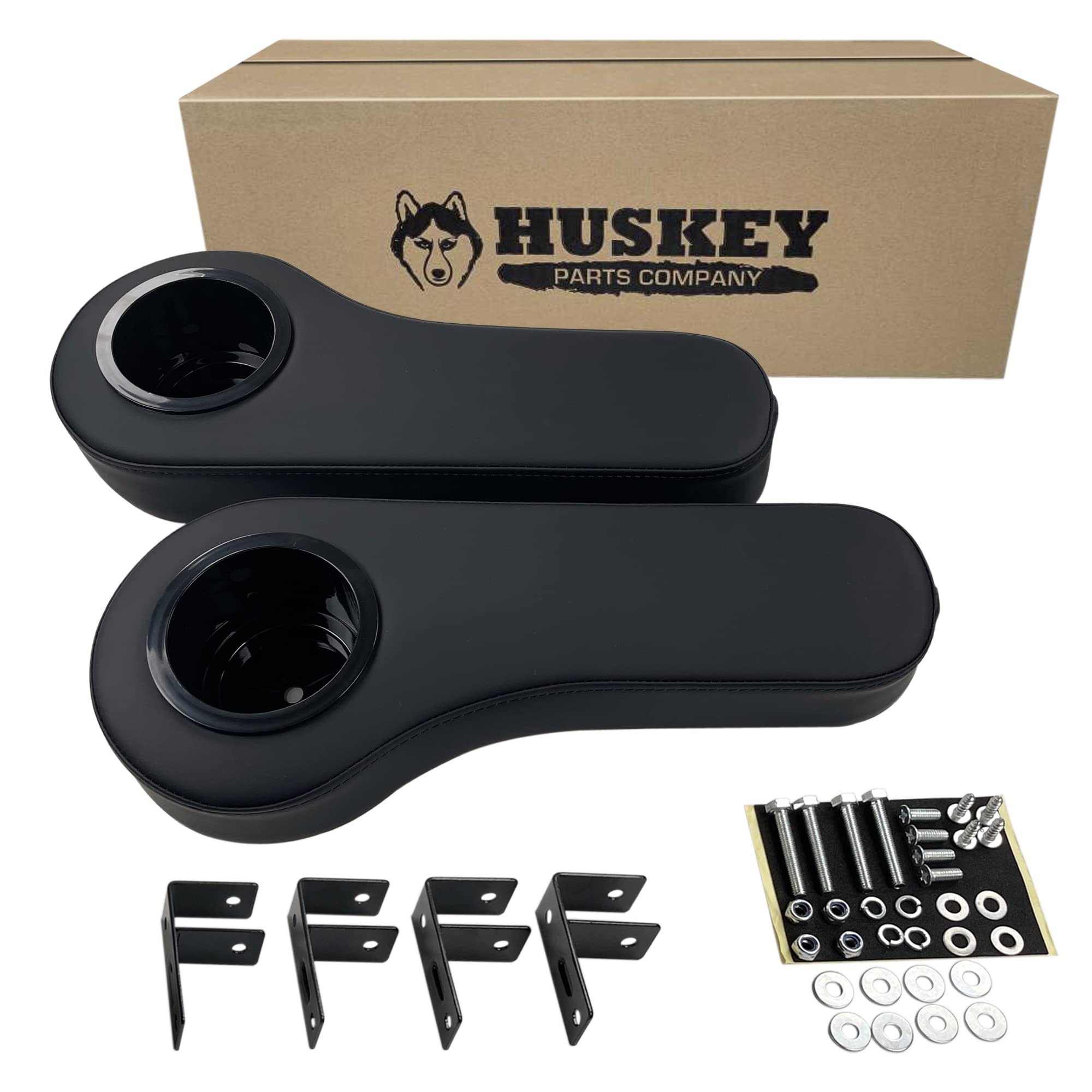 Huskey Parts Company Black Golf Cart Rear Seat Arm Rests W/Cup Holders- No Drilling Required!!