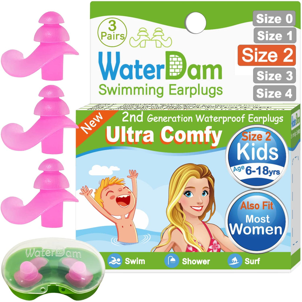 Waterdam Swimming Ear Plugs Great Waterproof Ultra Comfy Earplugs Prevent Swimmer'S Ear (Size 2+2+2: Kids Teens Medium Ear Women