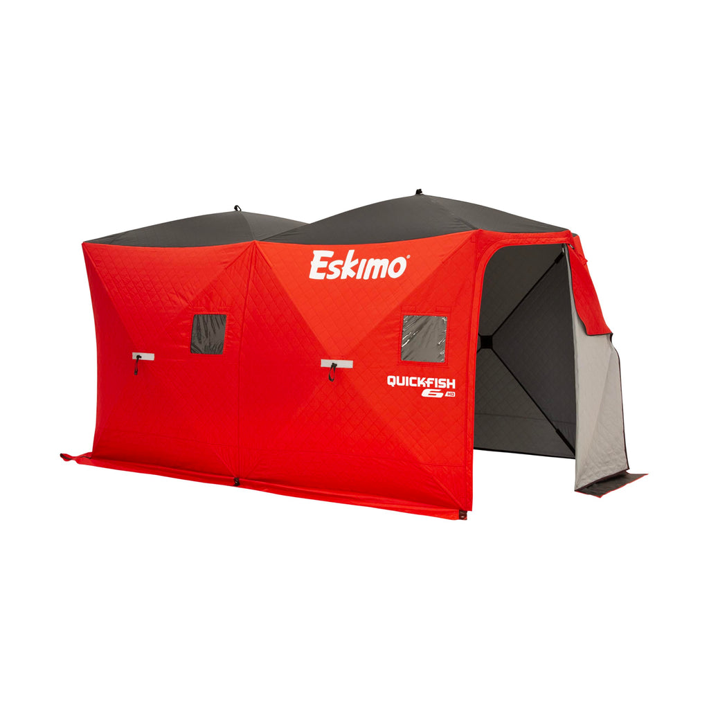 Eskimo QuickFish 6HD, Pop-Up Portable Shelter, No-Trip Door, Red/Black, Fully Insulated, Deluxe Ice Anchors, Six Person, Ice Fis