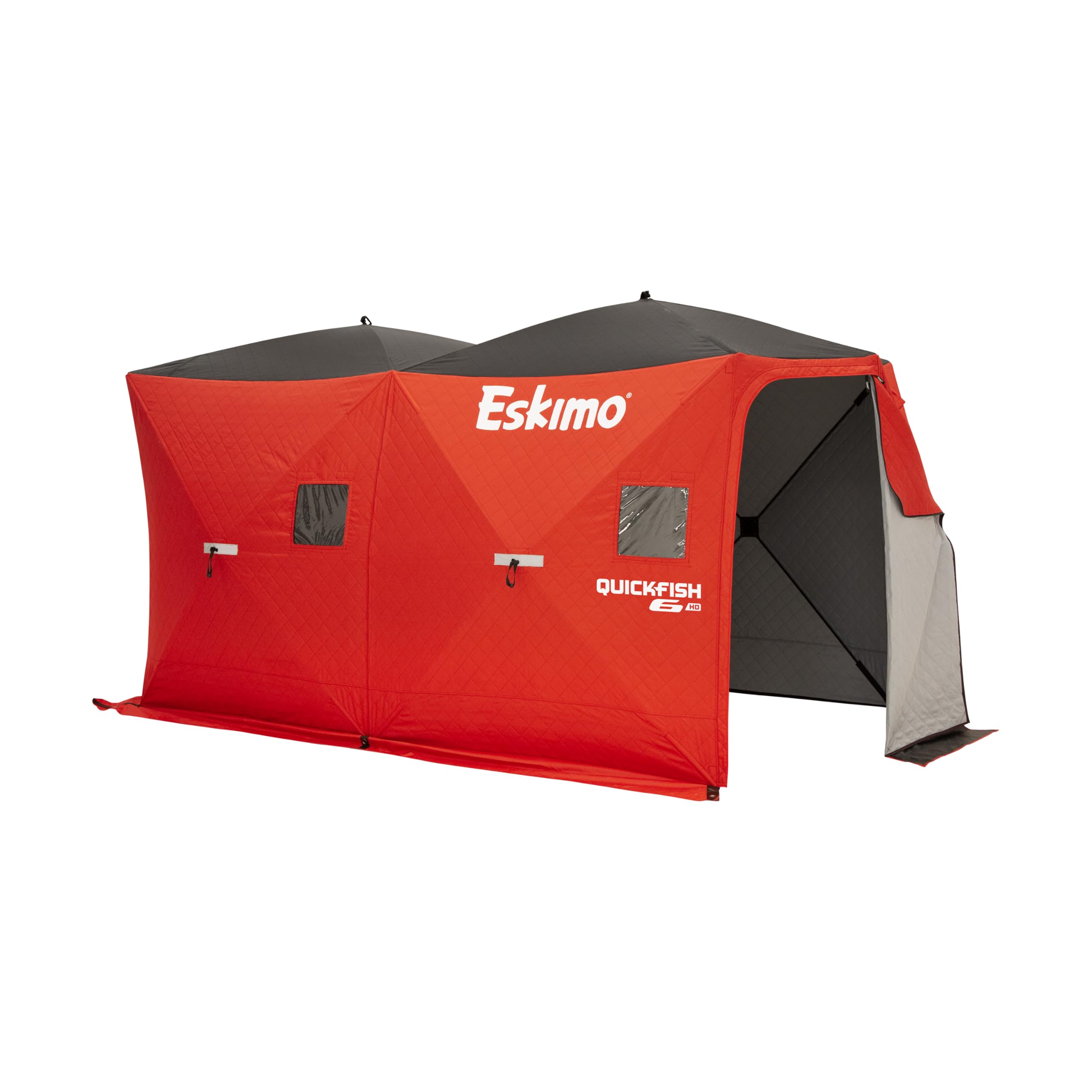 Eskimo QuickFish 6HD, Pop-Up Portable Shelter, No-Trip Door, Red/Black, Fully Insulated, Deluxe Ice Anchors, Six Person, Ice Fis