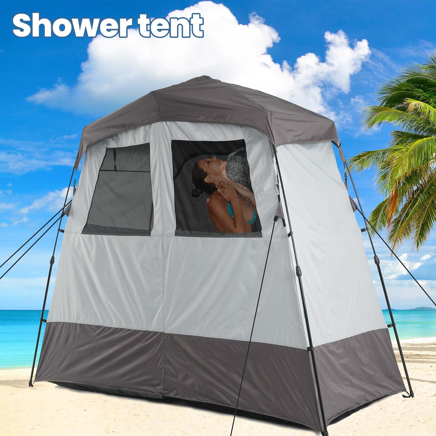 Portable Camping Shower Tent Deluxe Changing Room Easy Set Up Privacy Shelter,Large Toilet Tent With Floor Drain Design For Beac