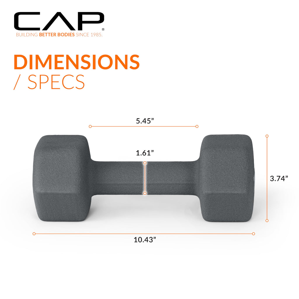Cap Barbell Neoprene Dumbbell Weights, 15 Lb Pair, Ash