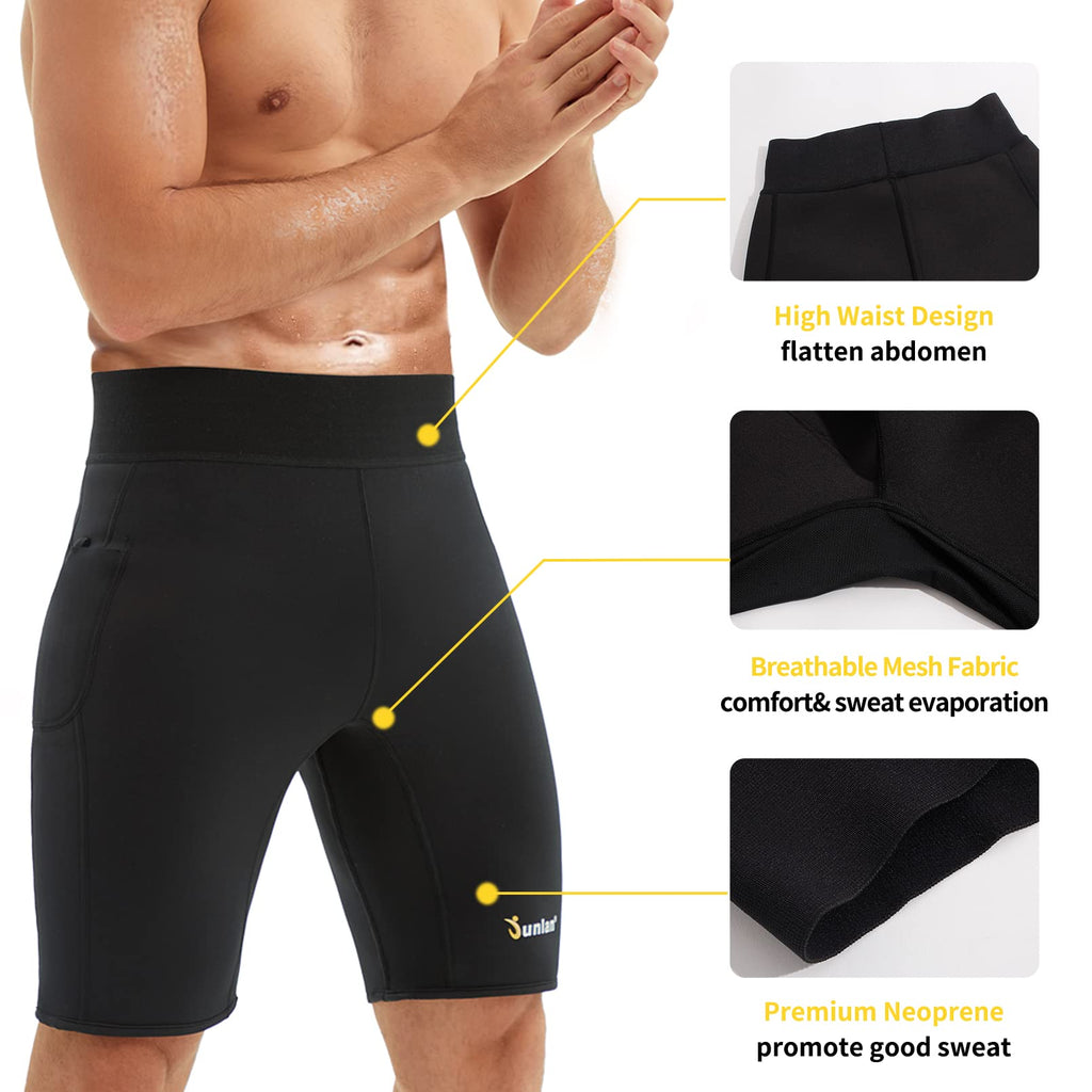 Junlan Sweat Shorts For Men Sauna Suit Mens Body Shaper Sweat Sauna Neoprene Shorts(Black, Medium)