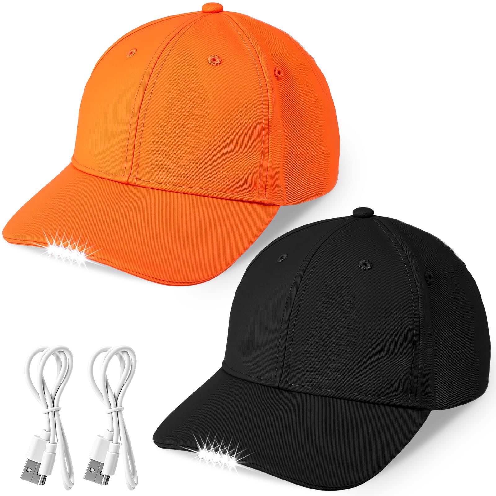 Syhood 2 Pieces LED Baseball Caps Flashlight Hats Hands Free Baseball Caps with Light Built in 5 Battery Powered Headlamp LED Ha