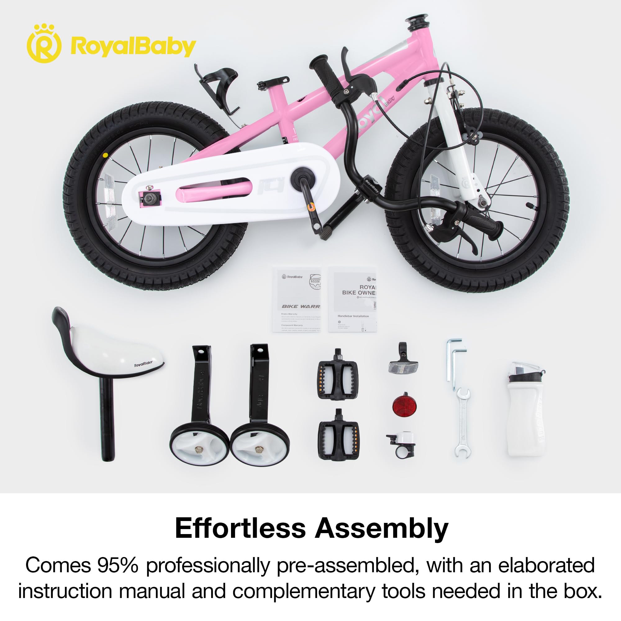 Royalbaby Freestyle Outdoor Childrens Bicycle Dual Handbrakes Sporty Kid Bike with Training Wheels and Adjustable Seat, 12 Inch