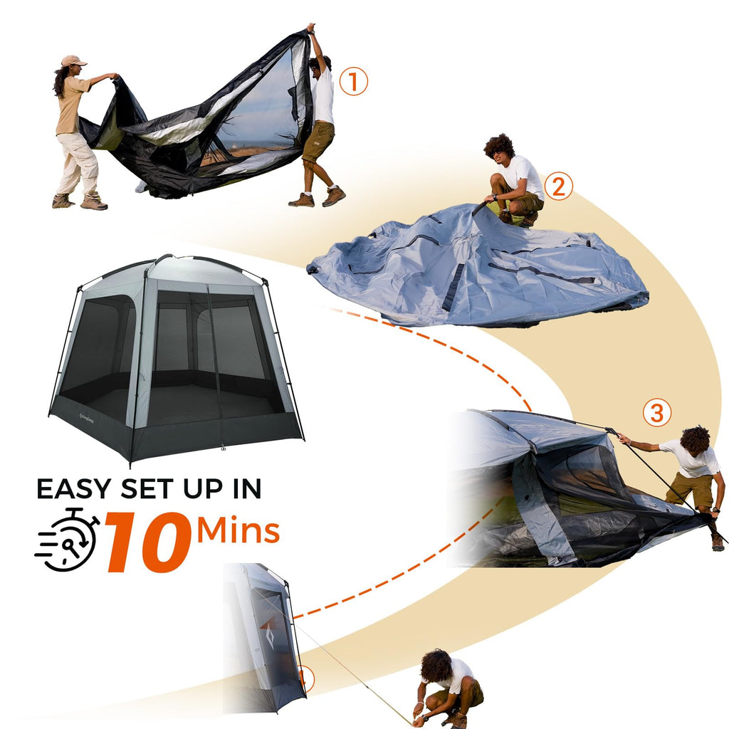 Kingcamp Screen Tent, Camping Tent For 6-8 Person 12' X 12' Portable Screen House Room With Detachable Sunshade For Camping, Gar