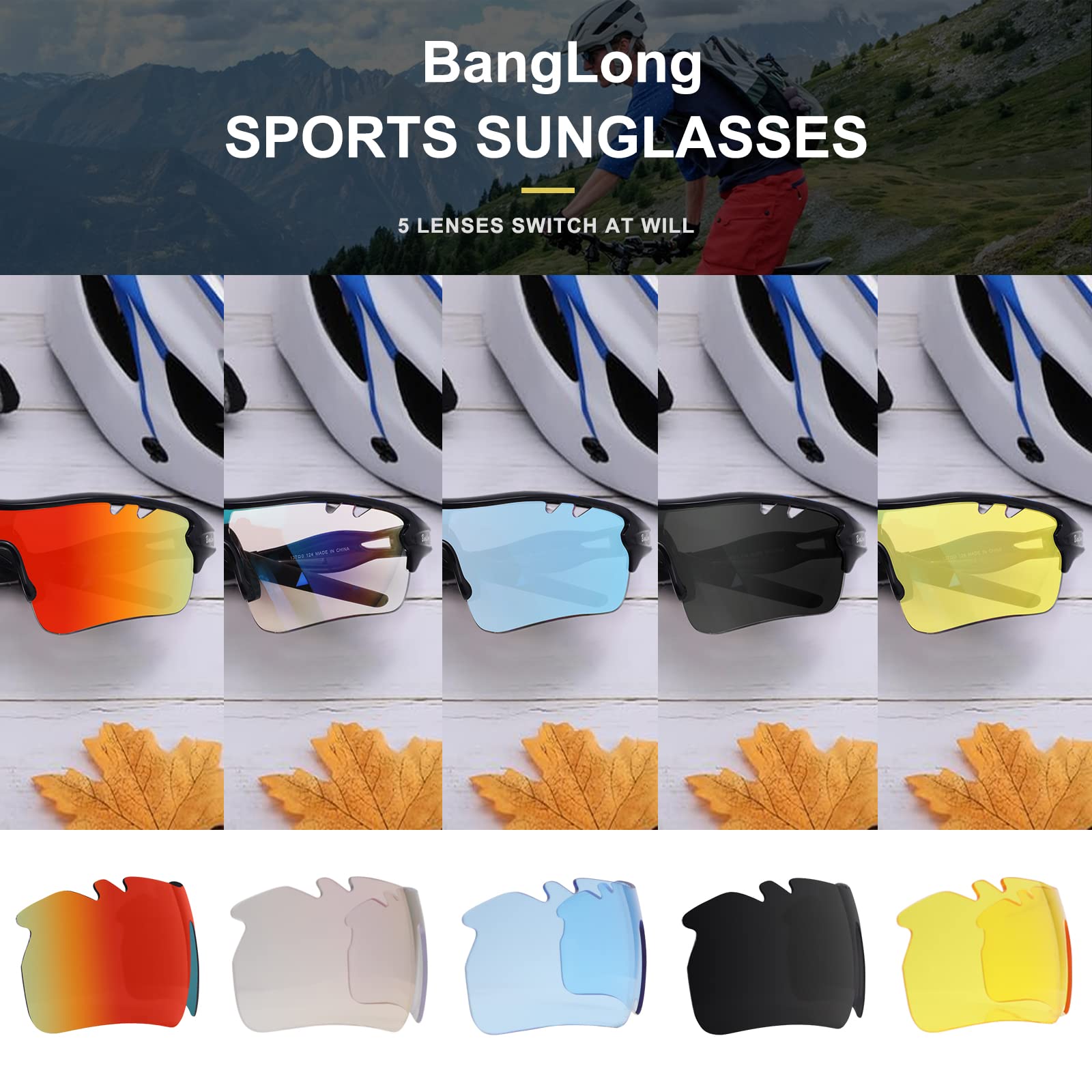 Polarized Sports Sunglasses For Men Women With 5 Interchangeable Lenes For Cycling Sunglasses Running Baseball Golf Softball Dri