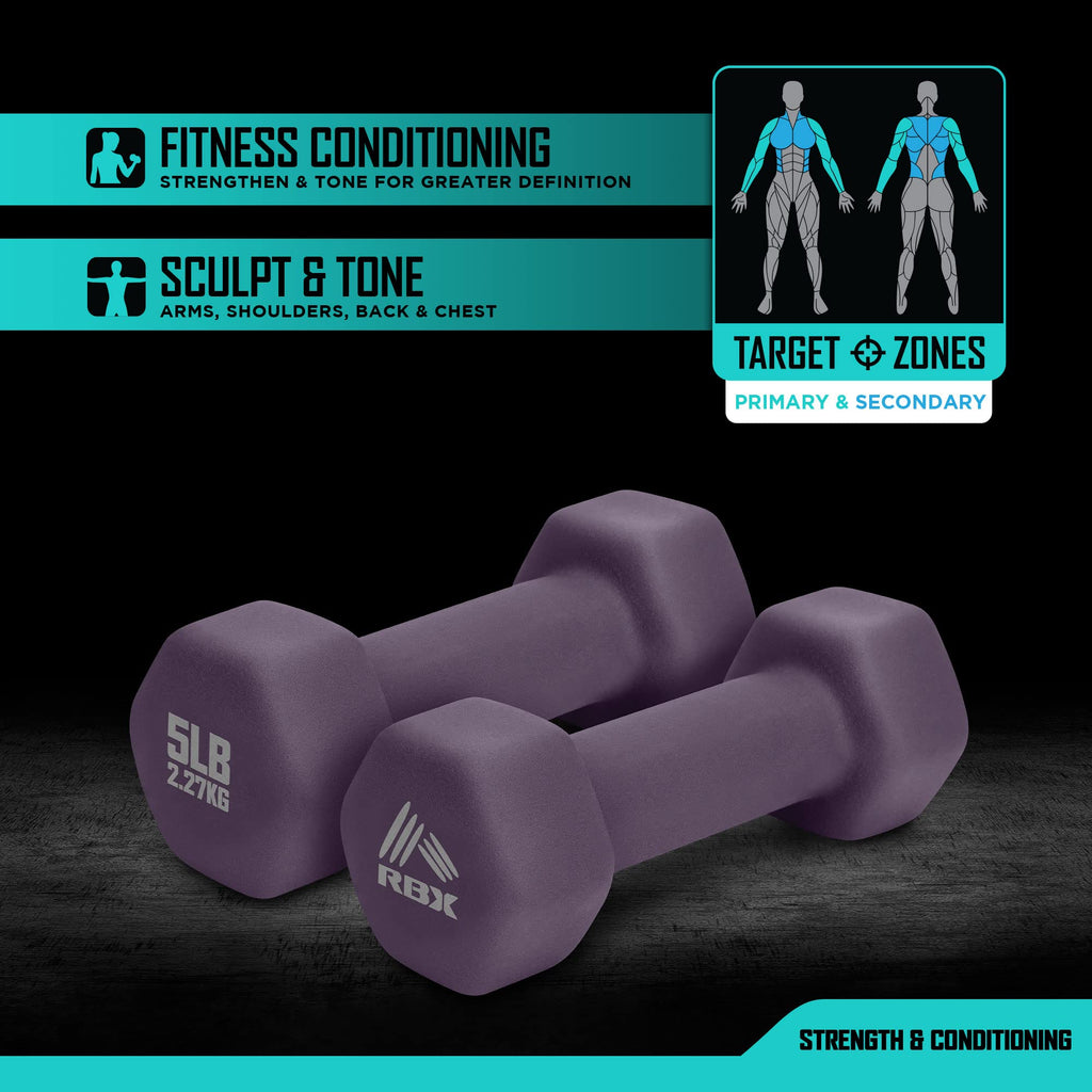 Rbx Weights Dumbbells Set - Neoprene Arm Weights With Non-Slip Grip, Strength Training Equipment Workout Weights For At Home Or