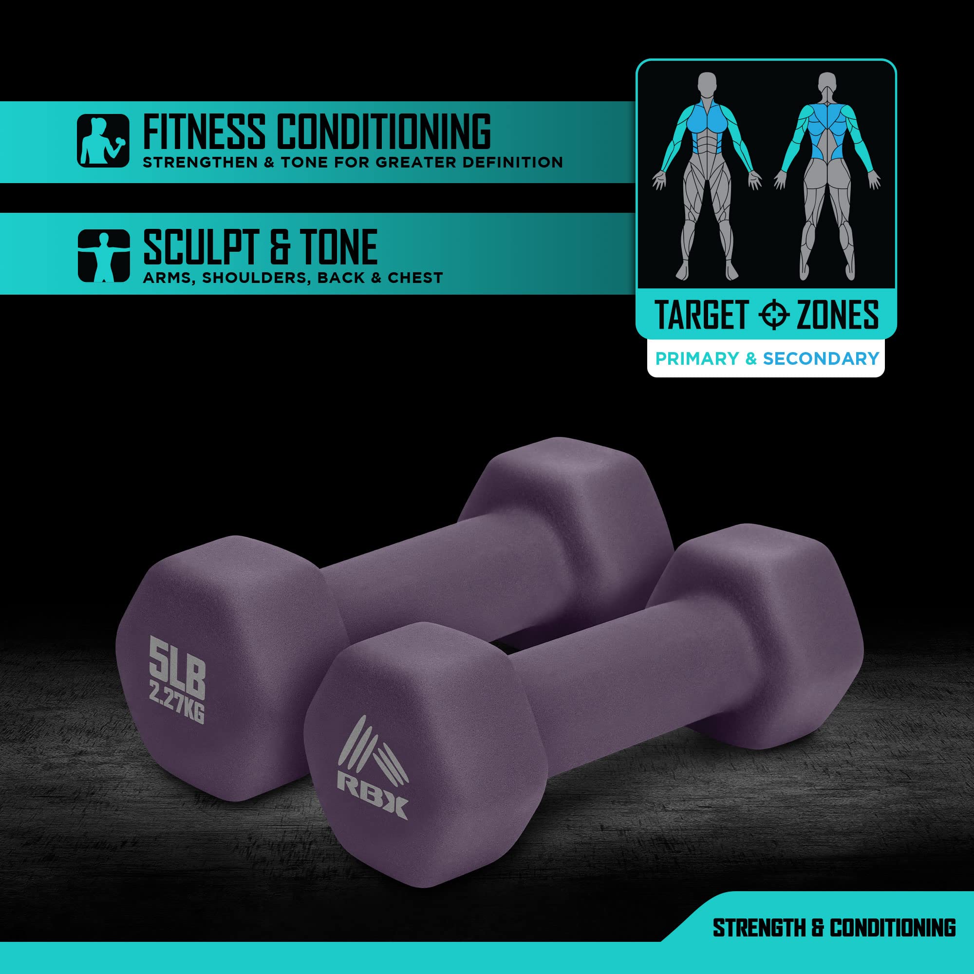 Rbx Weights Dumbbells Set - Neoprene Arm Weights With Non-Slip Grip, Strength Training Equipment Workout Weights For At Home Or
