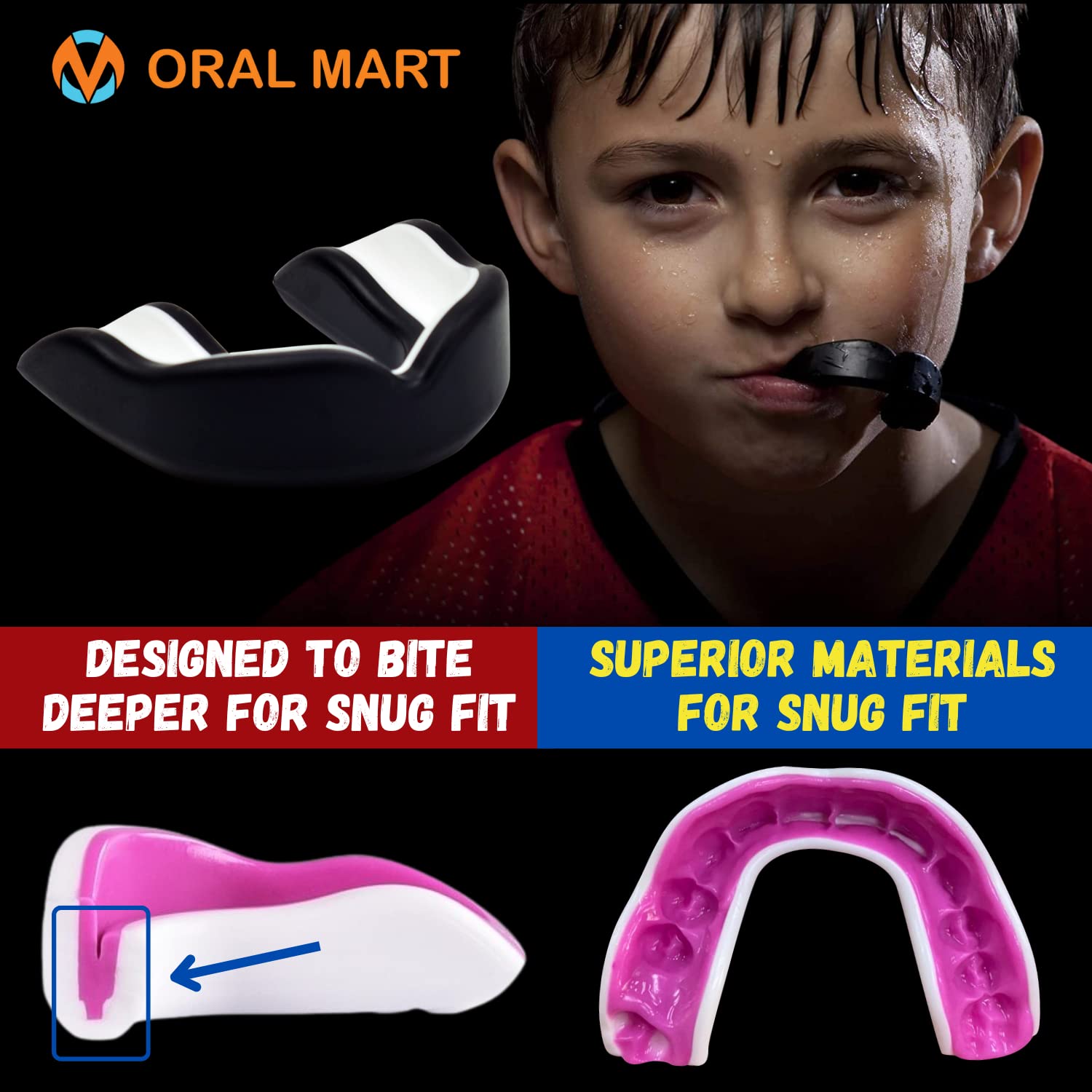 Oral Mart Blackwhite Youth Mouth Guard For Kids - Youth Mouthguard For Karate, Flag Football, Martial Arts, Taekwondo, Boxing, F