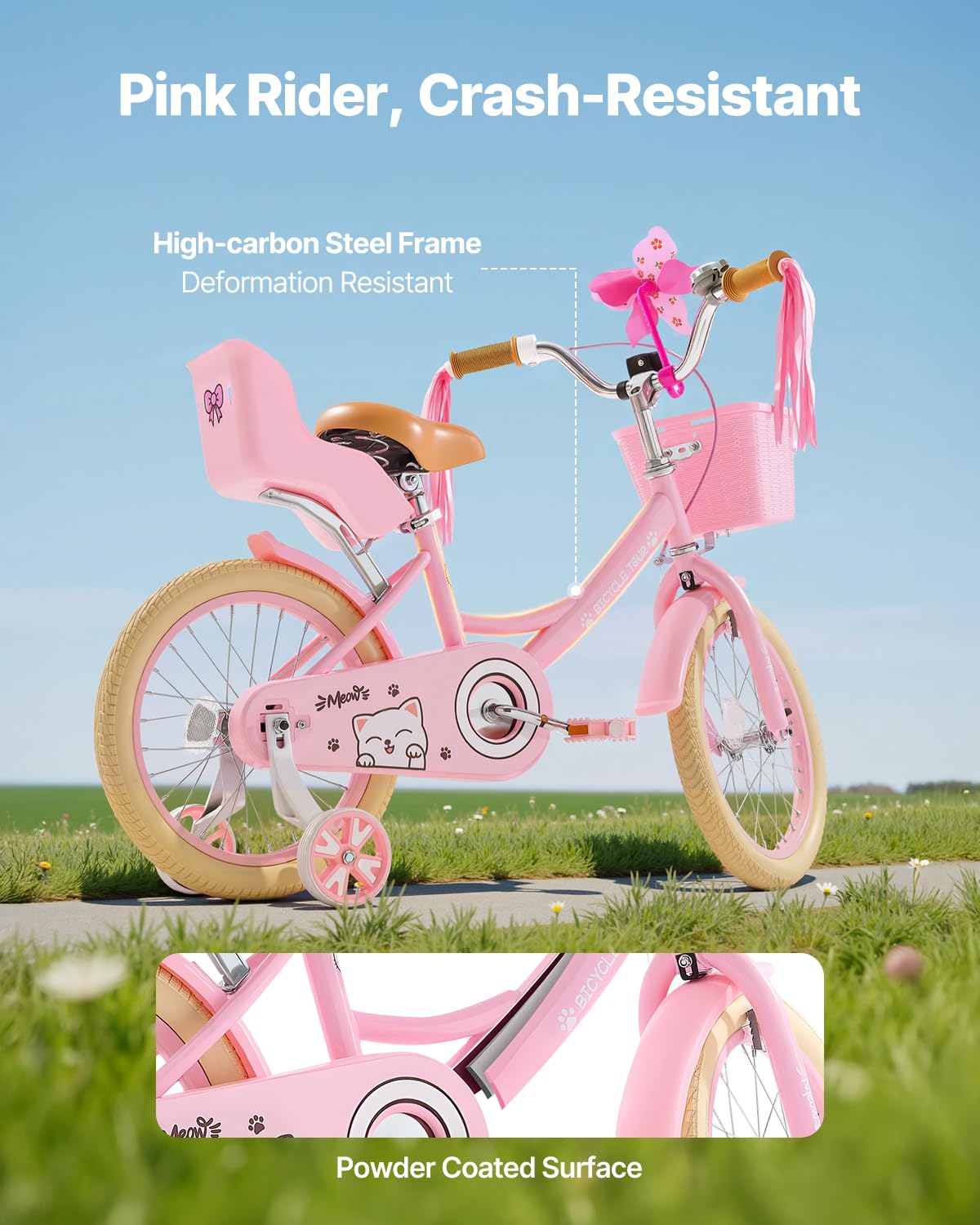 Vevor Kids Bike, 16 Inches Princess Style Children Bicycle With Streamers & Basket, Rider Height 3.28 Ft - 4.27 Ft, Doll Seat &