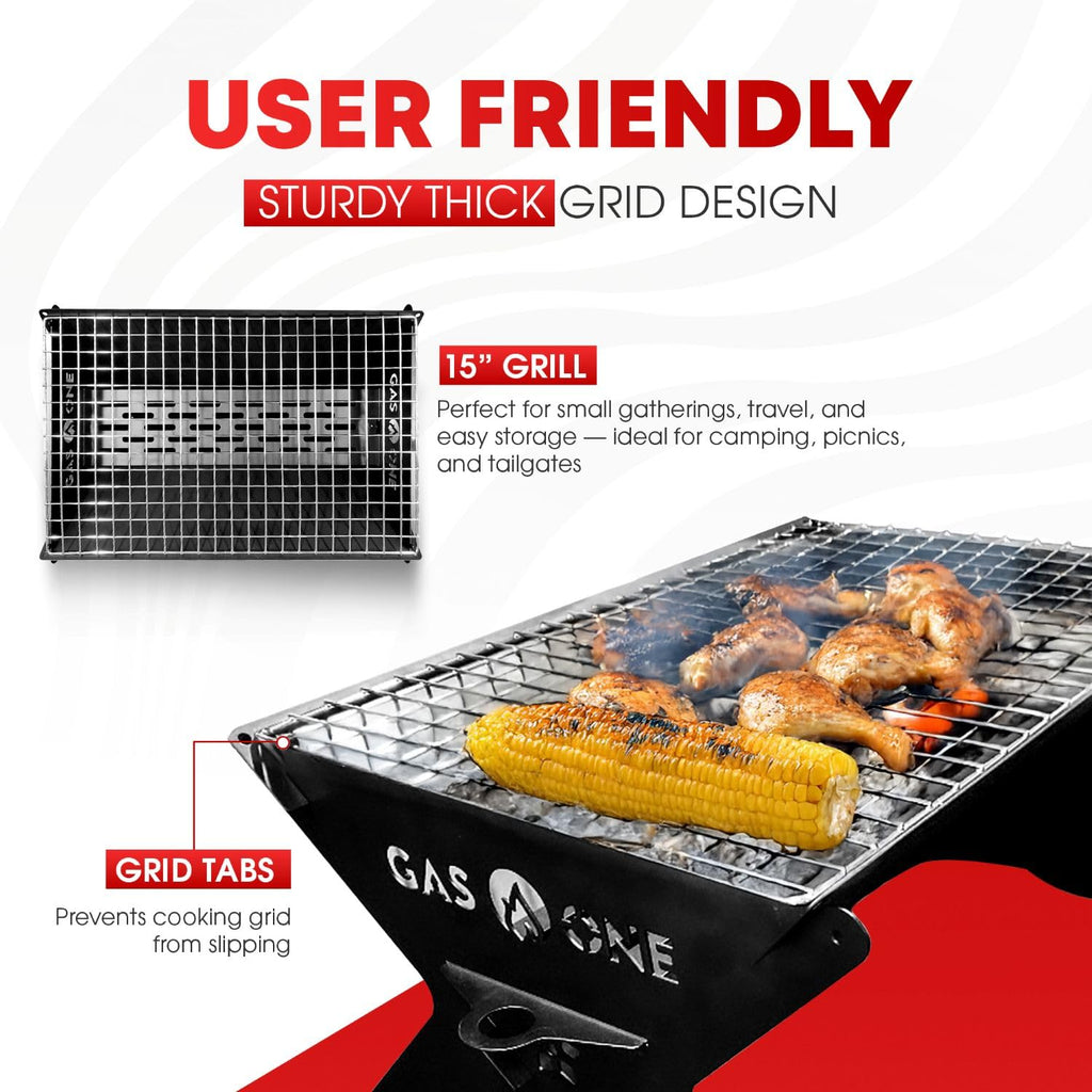 GasOne 15    Portable Charcoal Grill - Foldable BBQ Grill - Camping Grills for Backyard, Bonfire, Patio - Heavy-Duty Portable Fi