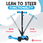 Lascoota 3-Wheel Kids Scooter - Removable Seat, Adjustable Handlebar, Light-Up Wheels & Lean-to-Steer for Toddler Scooter - Blue